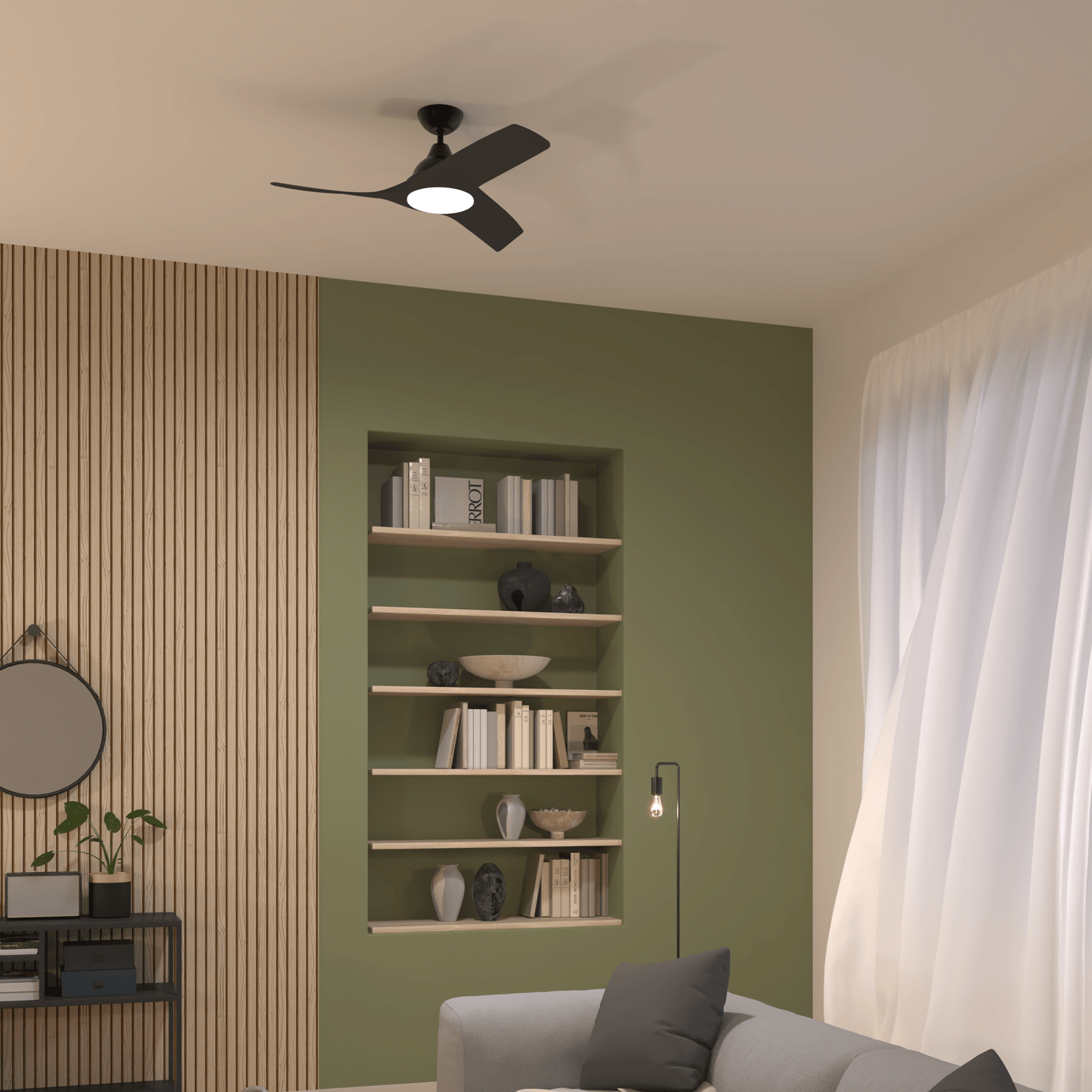 Bricocenter VENTILATORE DA SOFFITTO ARUBA PLUS PLASTICA NERO D112 CM LED 18W CCT DIMMERABILE 3 PALE