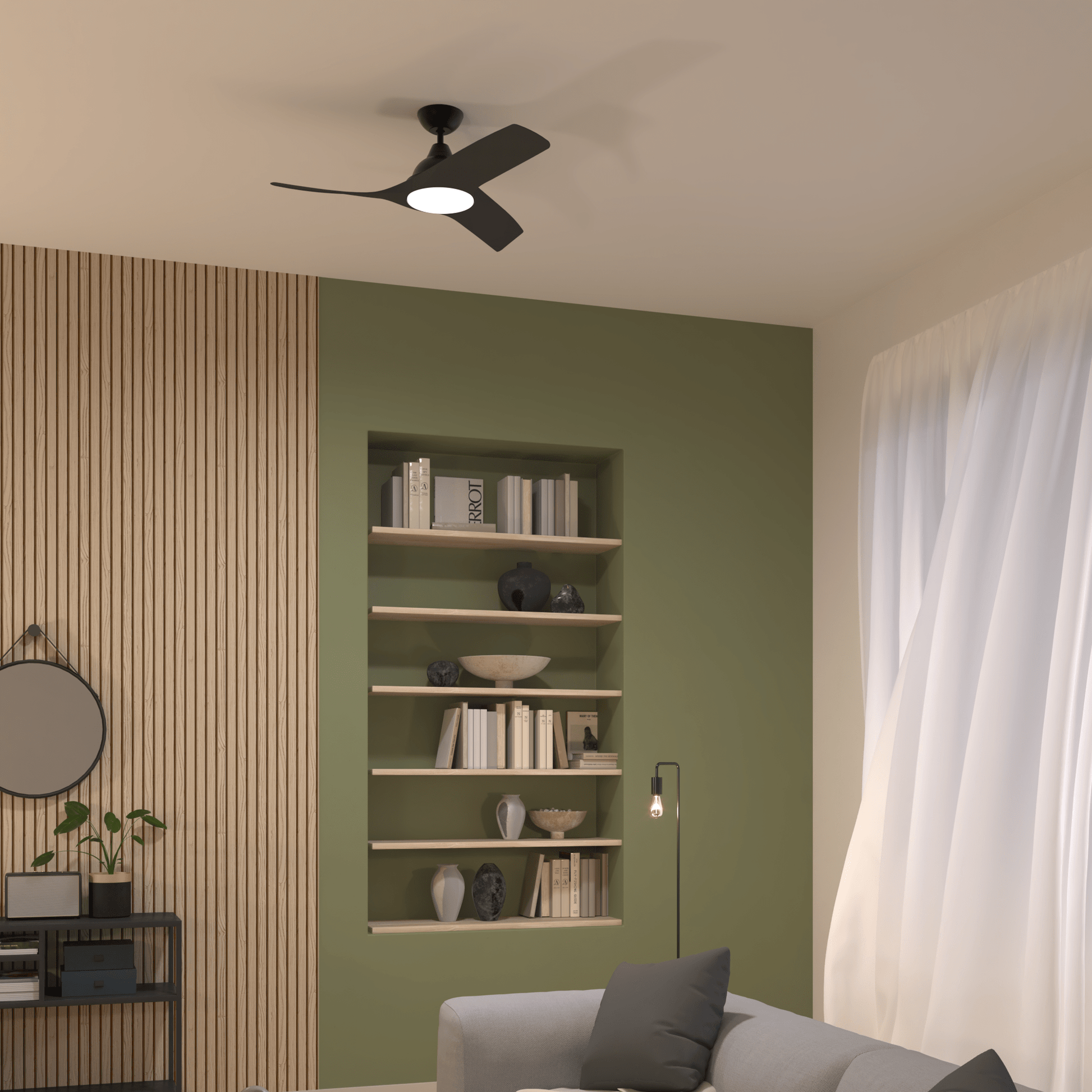 Bricocenter VENTILATORE DA SOFFITTO ARUBA PLUS PLASTICA NERO D112 CM LED 18W CCT DIMMERABILE 3 PALE