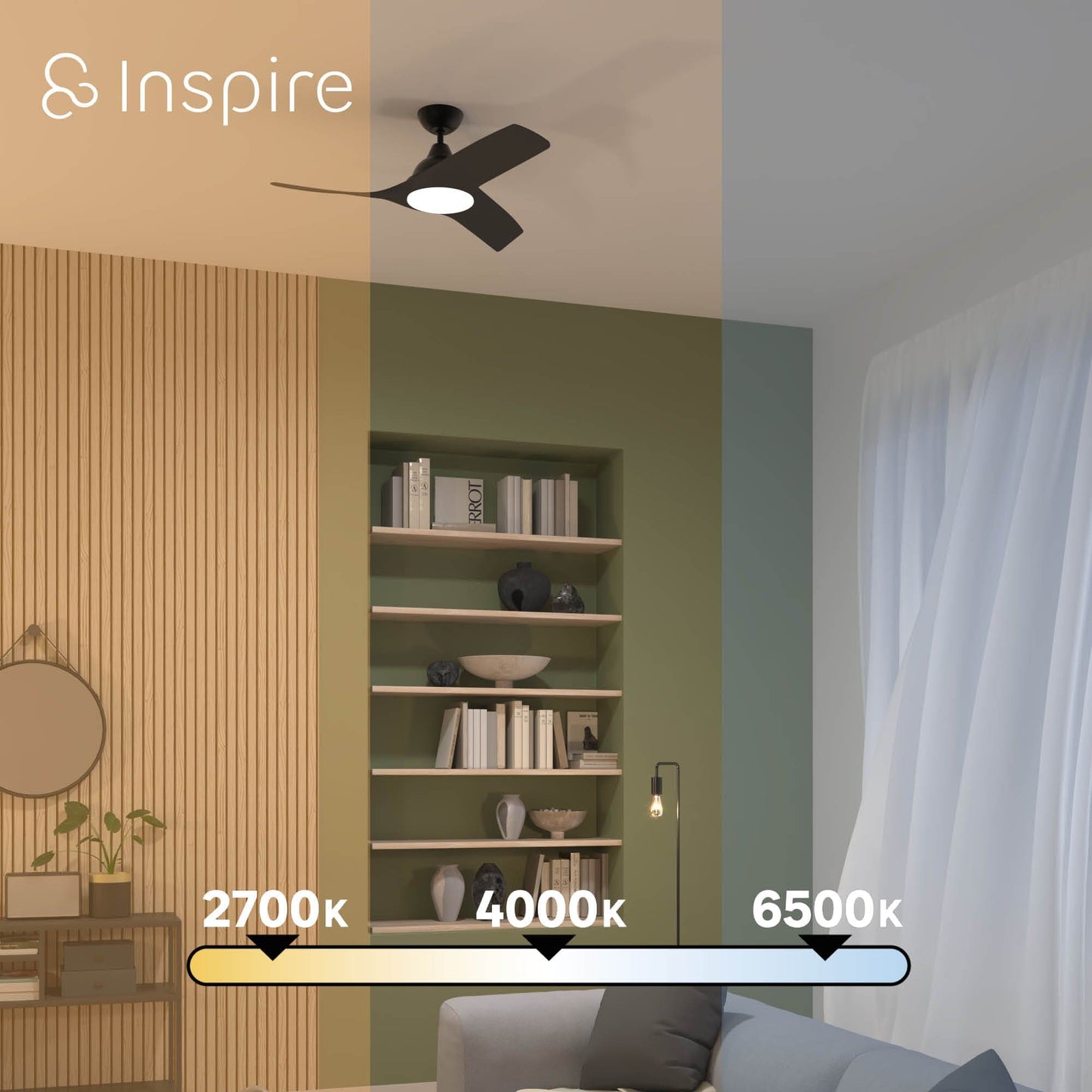 Bricocenter VENTILATORE DA SOFFITTO ARUBA PLUS PLASTICA NERO D112 CM LED 18W CCT DIMMERABILE 3 PALE