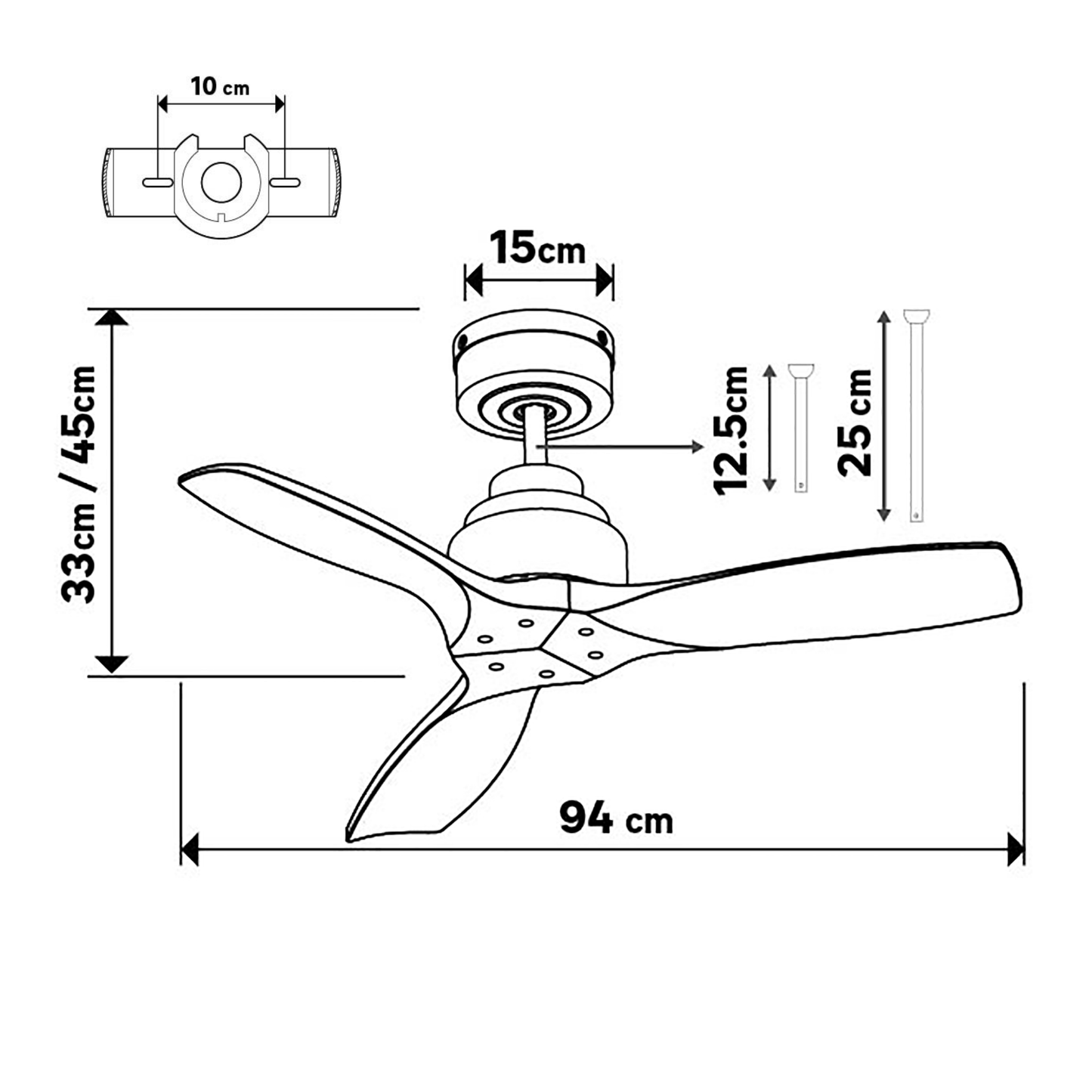 Bricocenter LORET METAL CEILING FAN LIGHT WOOD EFFECT D94 CM AND BLADES WITHOUT LIGHT 3 PAL