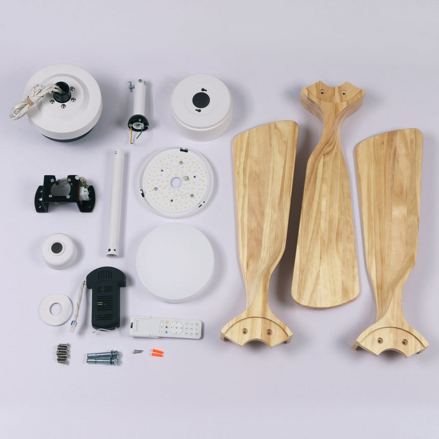 Bricocenter CHRIS CEILING FAN METAL LIGHT WOOD D112 CM LED 45W CCT DIMMABLE 3 BLADES