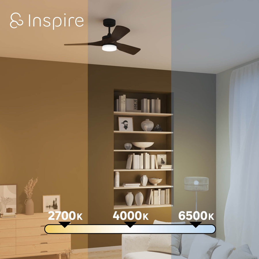 Bricocenter CHRIS D112 CM BLACK METAL AND WOOD CEILING FAN LED 19W CCT DIMMABLE 3 BLADES