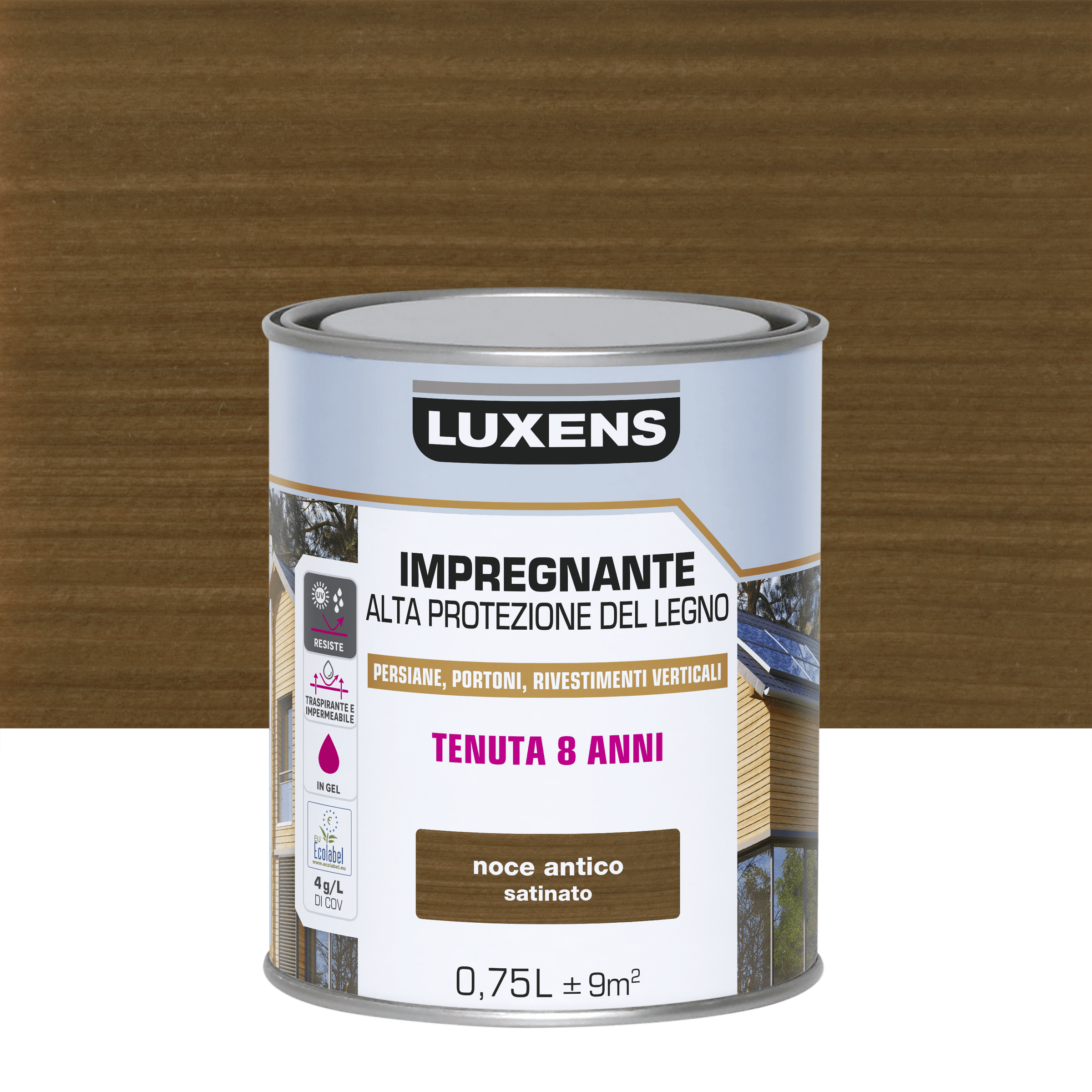 Bricocenter WATER-BASED WOOD PROTECTIVE IMPREGNATING AGENT DARK WALNUT HIGH PROTECTION LUXENS 750 ML