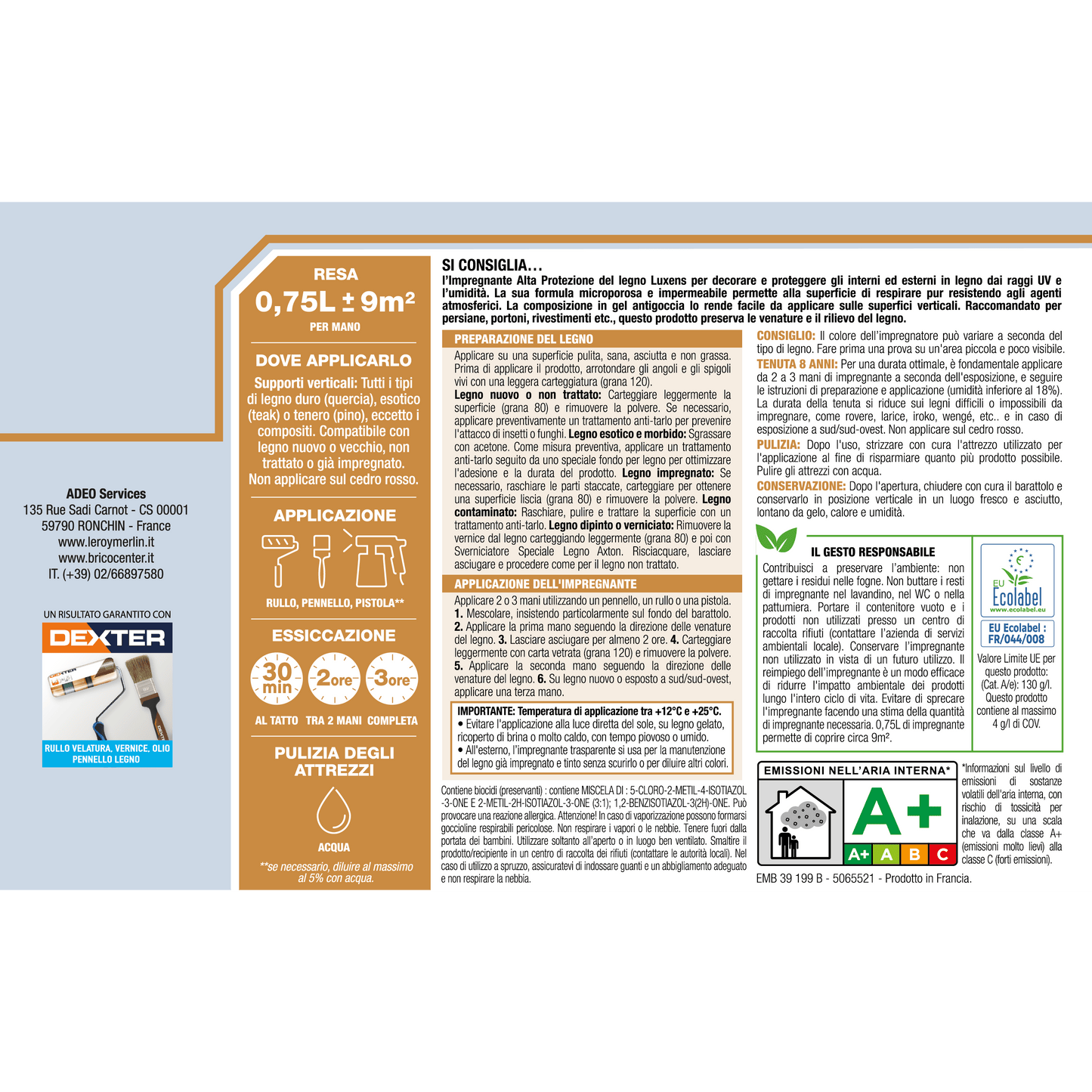 Bricocenter WATER-BASED WOOD PROTECTIVE IMPREGNATING AGENT ANTIQUE WALNUT HIGH PROTECTION LUXENS 750 ML