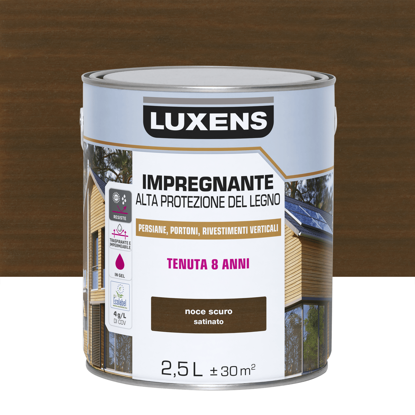 Bricocenter WATER-BASED WOOD PROTECTIVE VARNISH DARK WALNUT SHINY HIGH PROTECTION LUXENS 250 ML