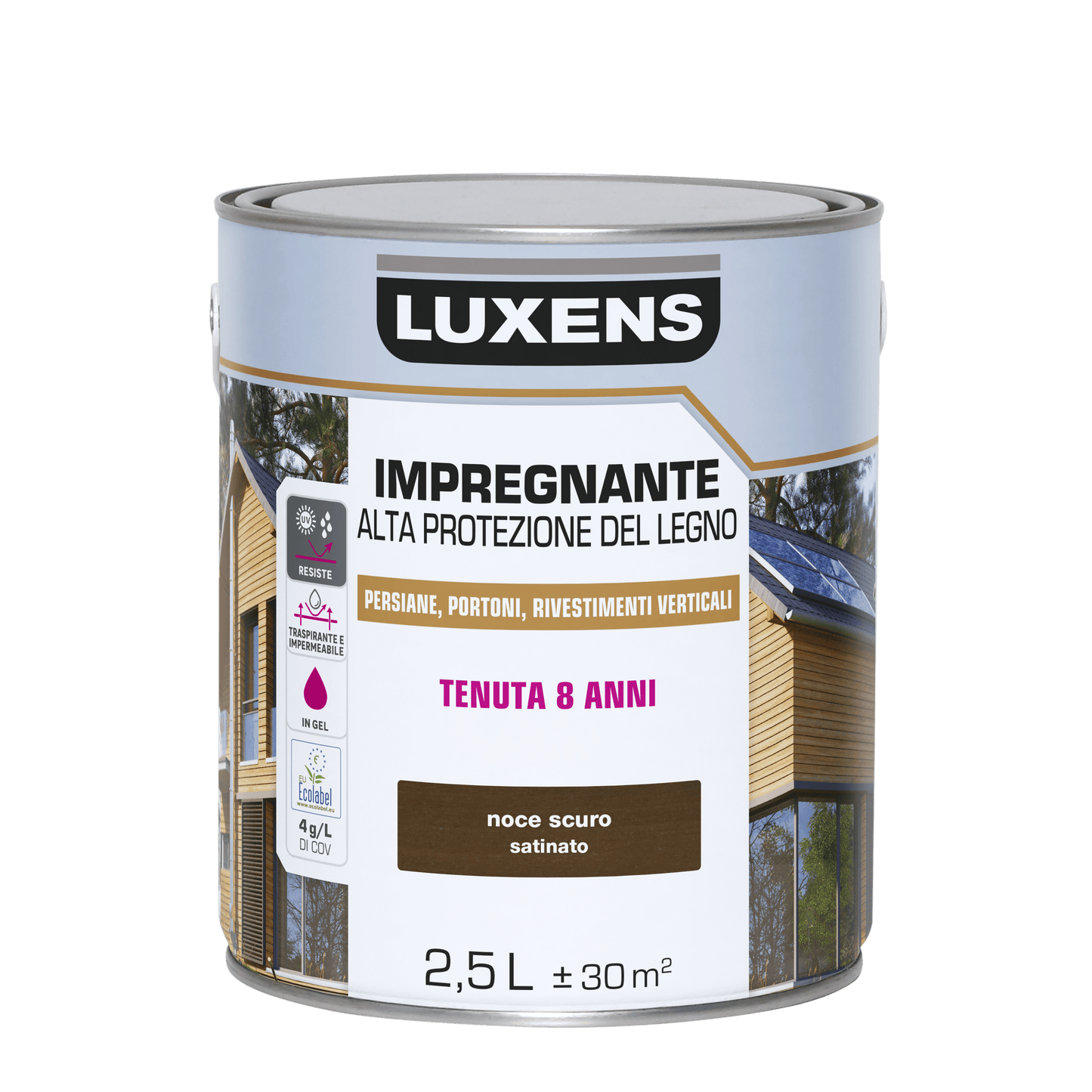 Bricocenter WATER-BASED WOOD PROTECTIVE VARNISH DARK WALNUT SHINY HIGH PROTECTION LUXENS 250 ML