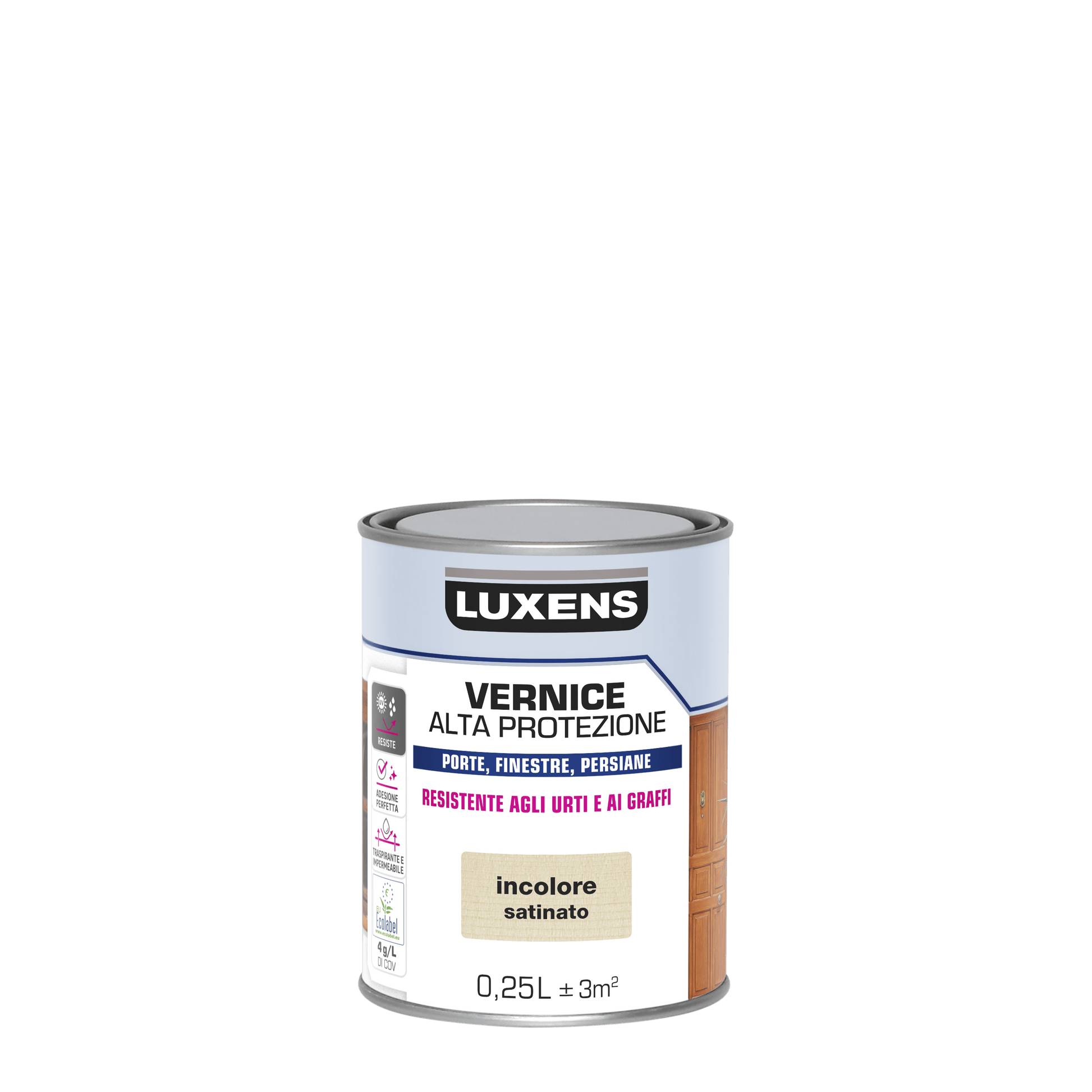 LUXENS HIGH-PROTECTION COLOURLESS SATIN-FINISH WATER-BASED WOOD VARNISH 250 ML