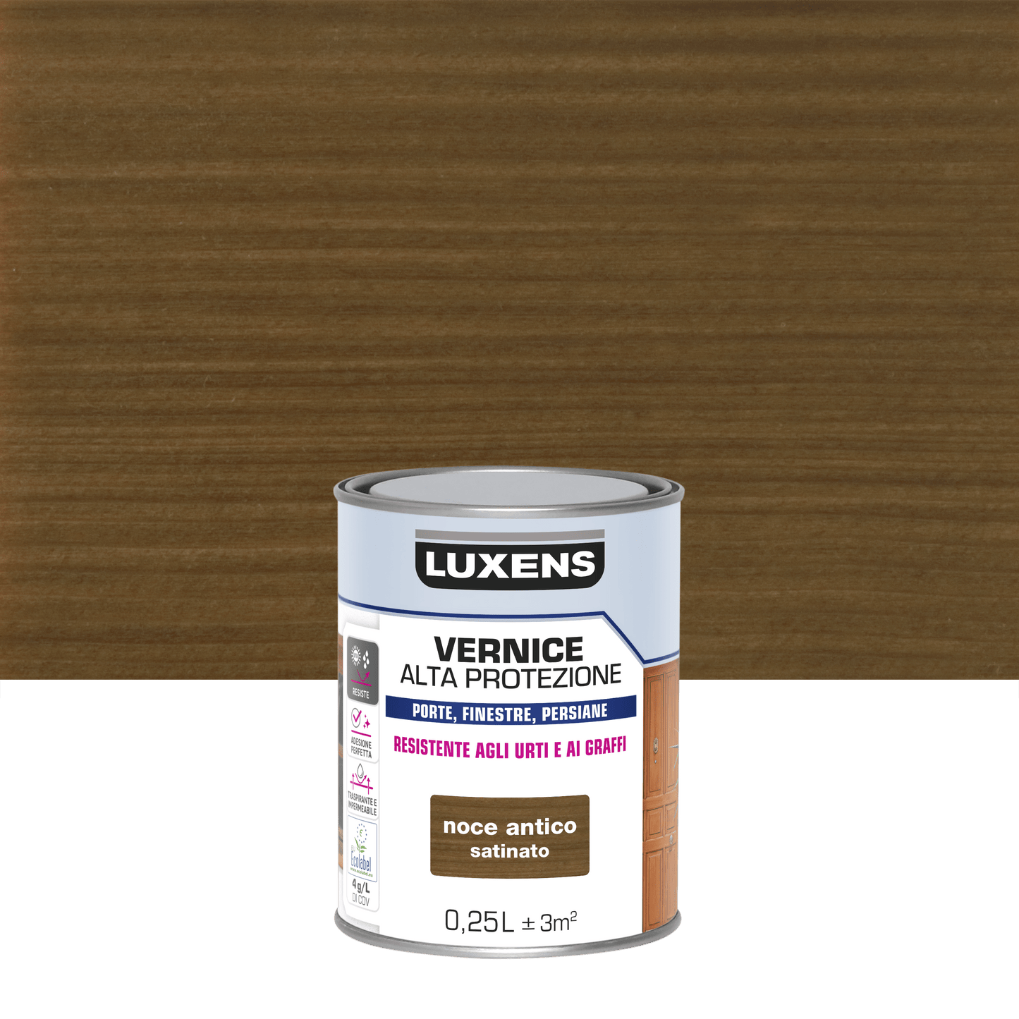 Bricocenter WATER-BASED WOOD PROTECTIVE VARNISH DARK WALNUT SATIN HIGH PROTECTION LUXENS 250 ML