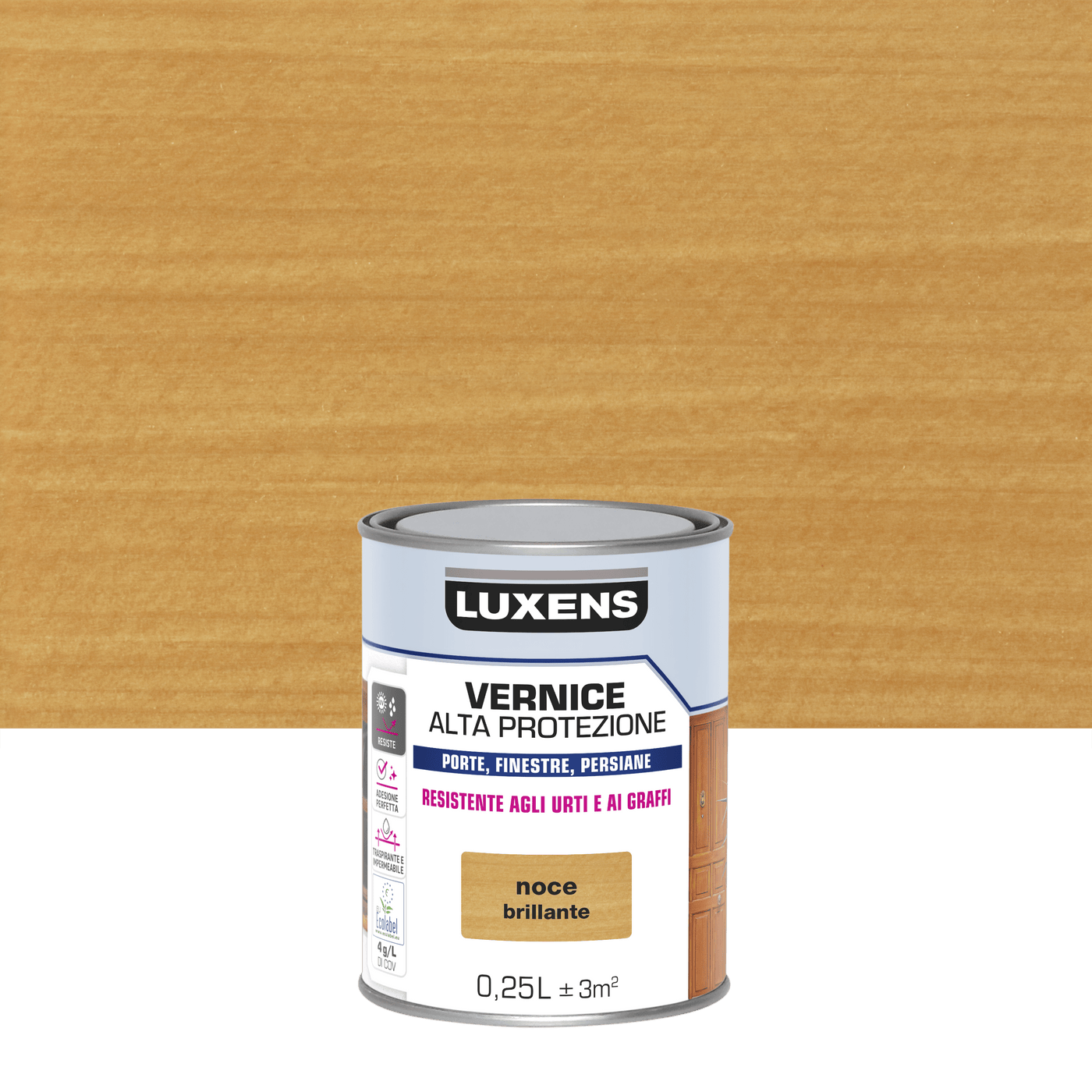 Bricocenter WATER-BASED WOOD PROTECTIVE VARNISH WALNUT GLOSS HIGH PROTECTION LUXENS 250 ML