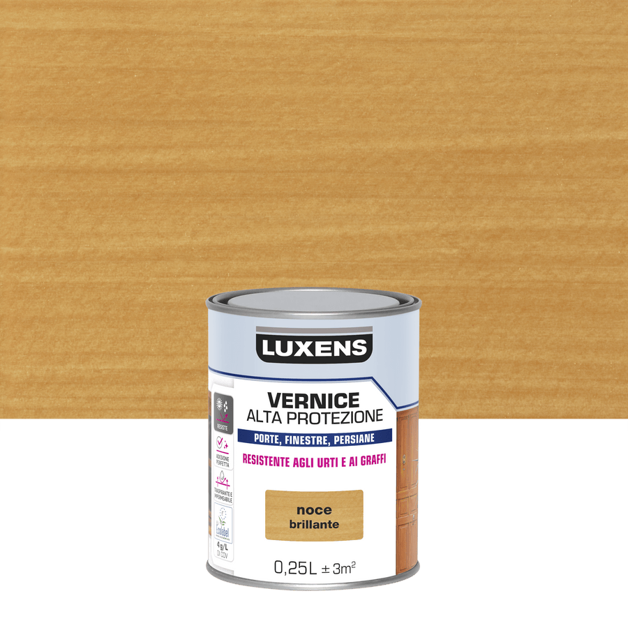 Bricocenter WATER-BASED WOOD PROTECTIVE VARNISH WALNUT GLOSS HIGH PROTECTION LUXENS 250 ML