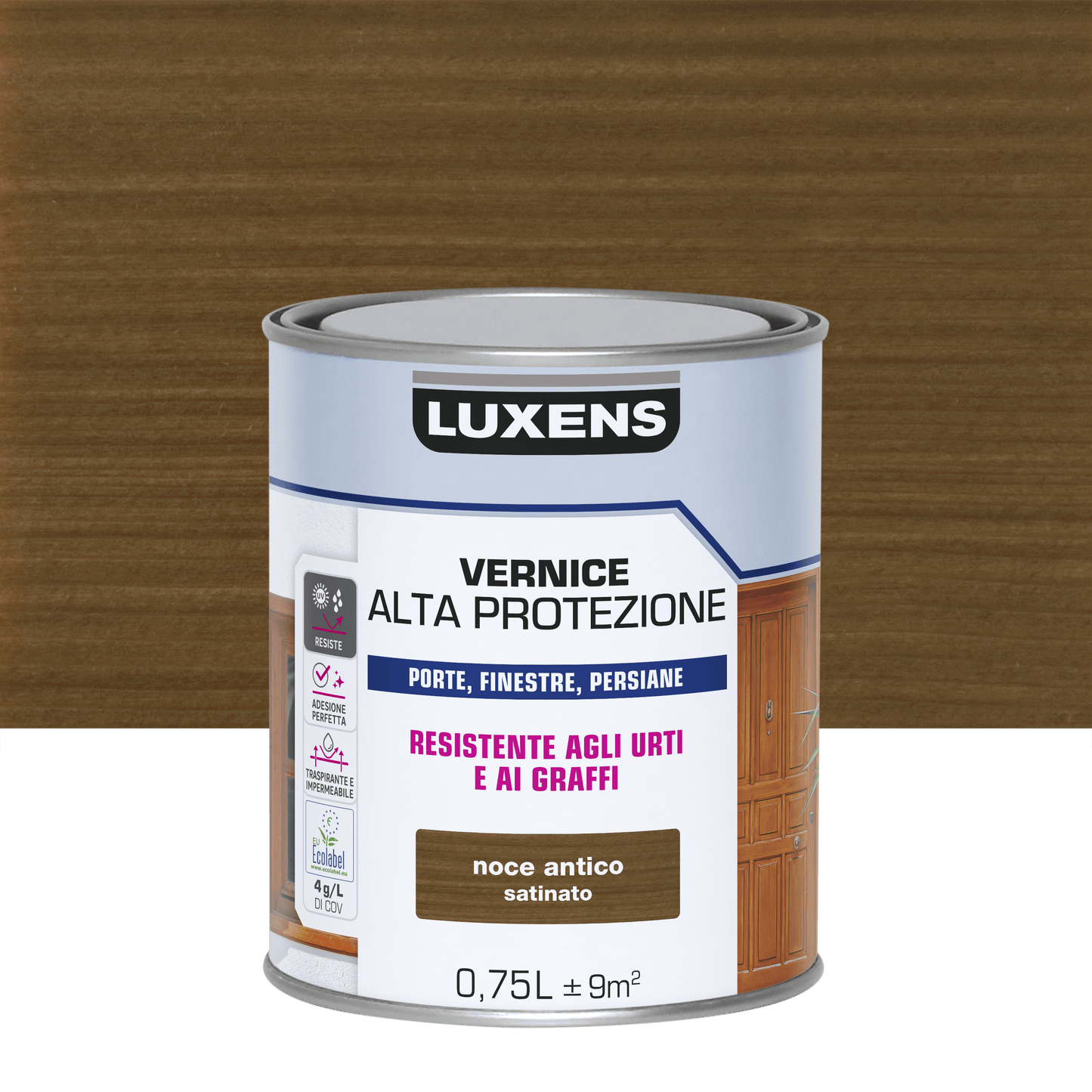 Bricocenter WATER-BASED WOOD PROTECTIVE VARNISH DARK WALNUT SATIN HIGH PROTECTION LUXENS 750 ML