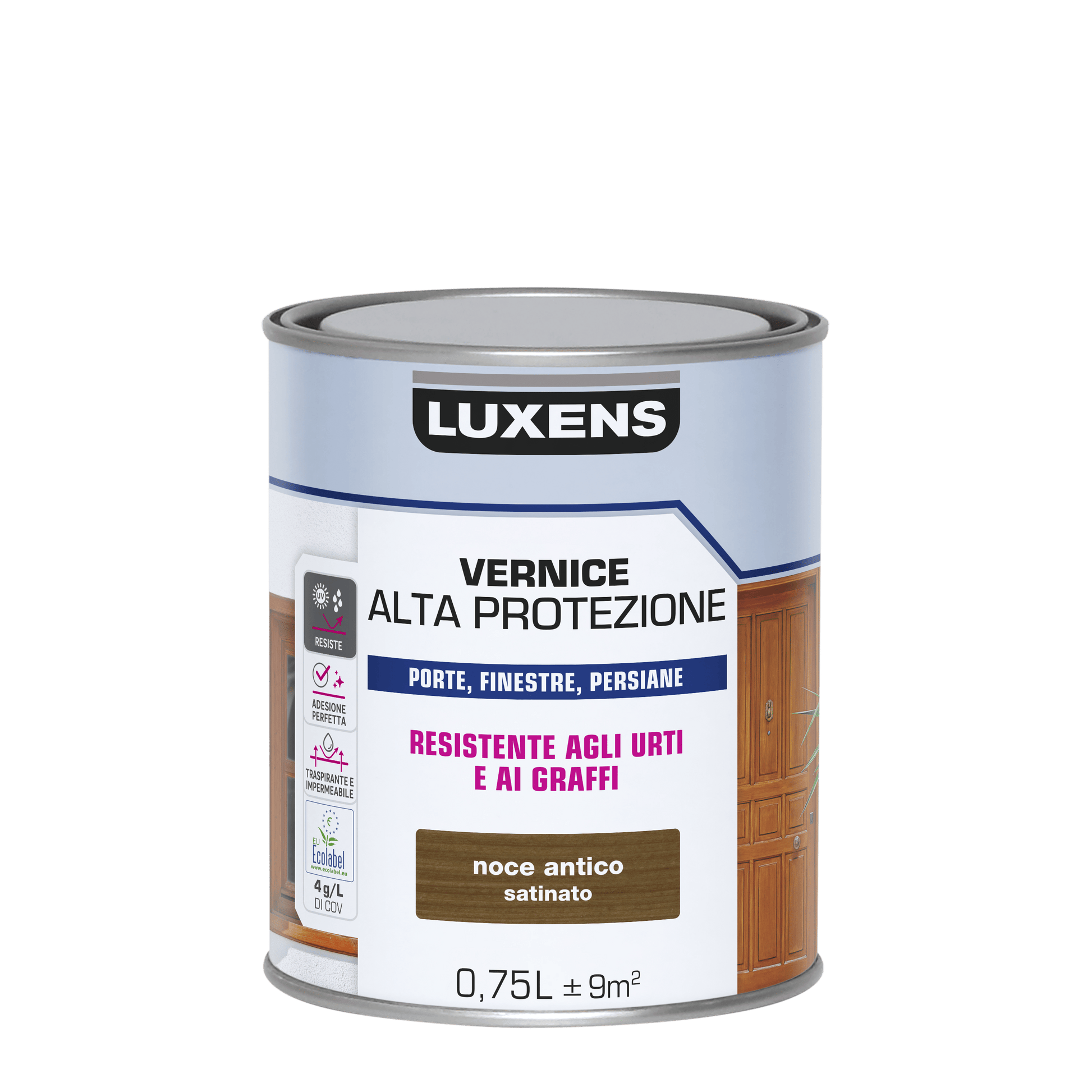 Bricocenter WATER-BASED WOOD PROTECTIVE VARNISH DARK WALNUT SATIN HIGH PROTECTION LUXENS 750 ML