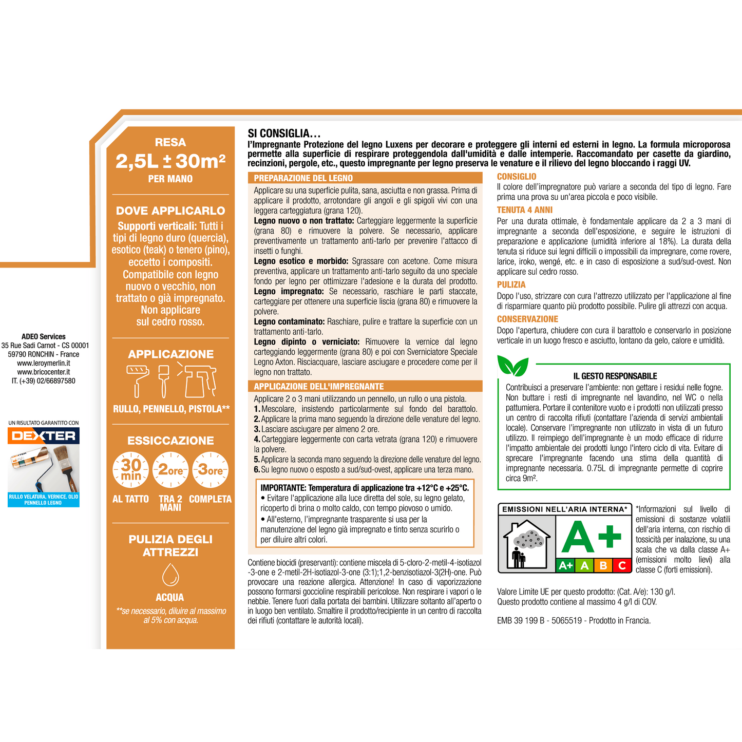 Bricocenter WATER-BASED WOOD PROTECTIVE IMPREGNATING AGENT WALNUT LUXENS 2.5 LT