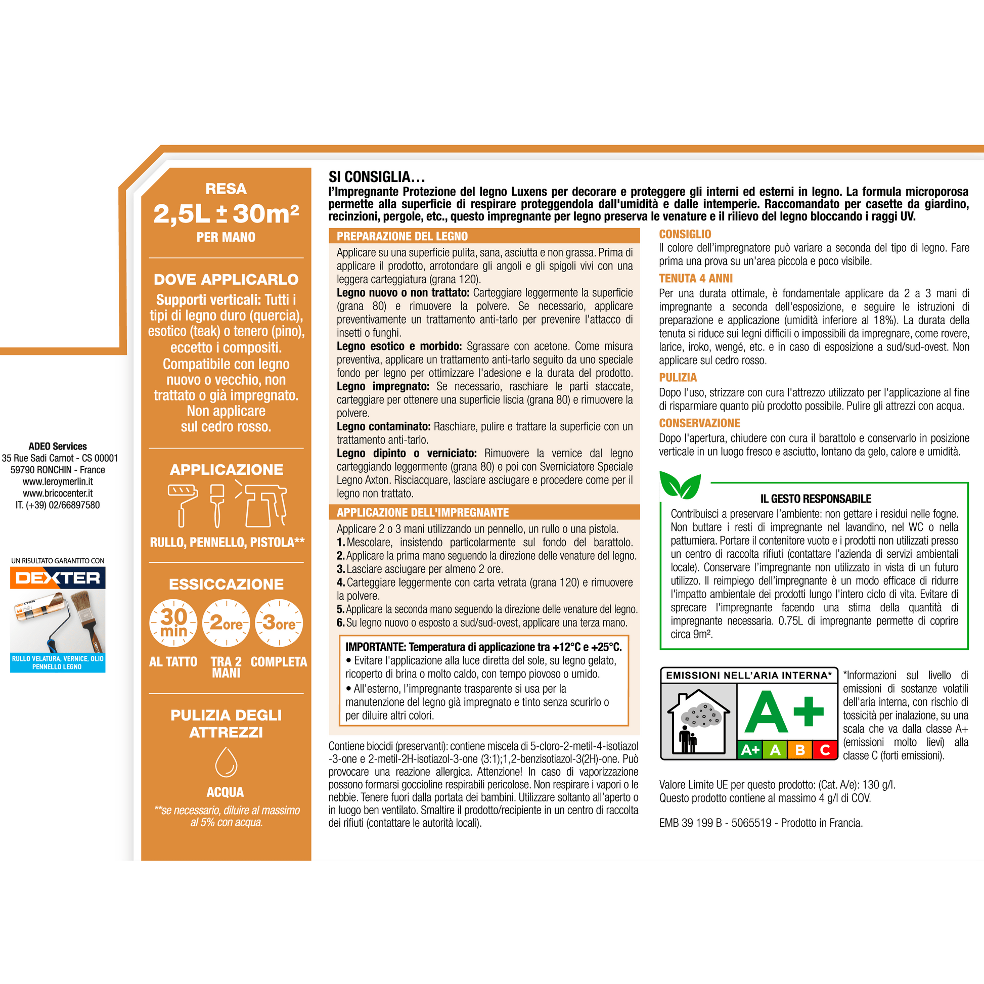 Bricocenter COLORLESS WATER-BASED WOOD PROTECTIVE IMPREGNATING AGENT LUXENS 2.5 LT
