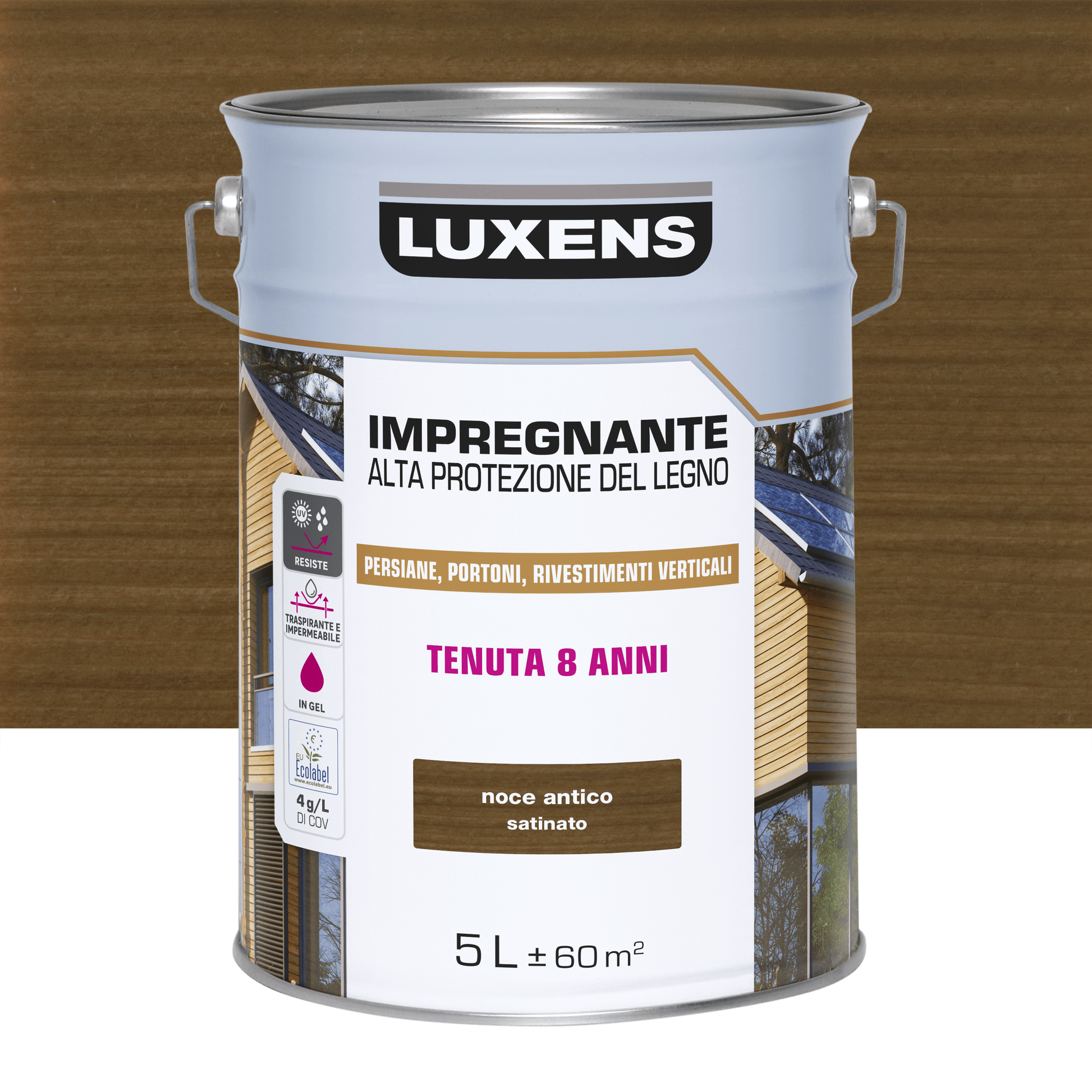 Bricocenter WATER-BASED WOOD PROTECTIVE IMPREGNATING AGENT DARK WALNUT HIGH PROTECTION LUXENS 5 LT