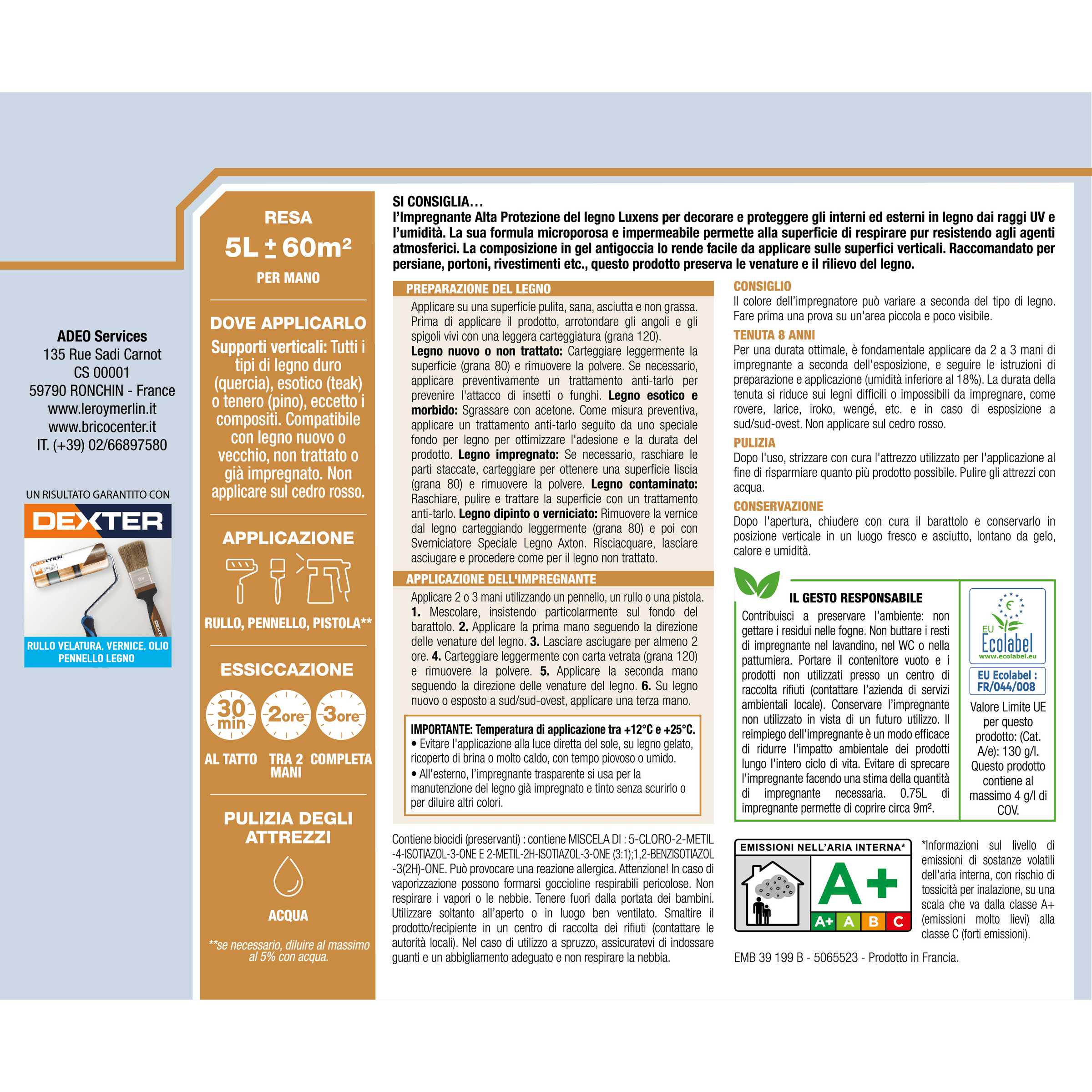 Bricocenter WATER-BASED WOOD PROTECTIVE IMPREGNATING AGENT DARK WALNUT HIGH PROTECTION LUXENS 5 LT