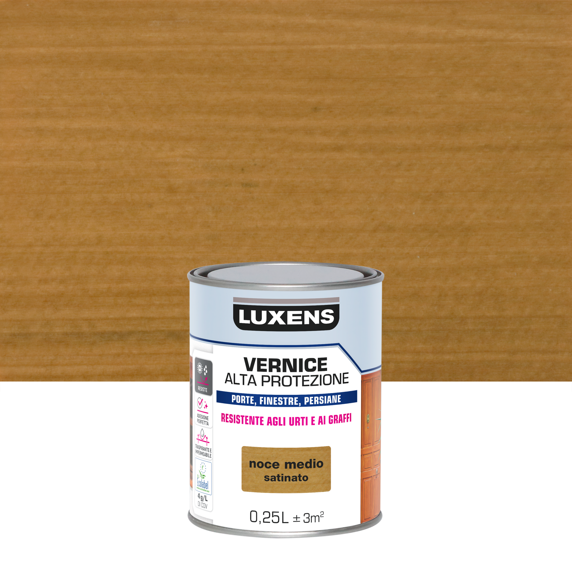 WATER-BASED WOOD PROTECTION PAINT MEDIUM SATIN WALNUT HIGH PROTECTION LUXENS 250 ML