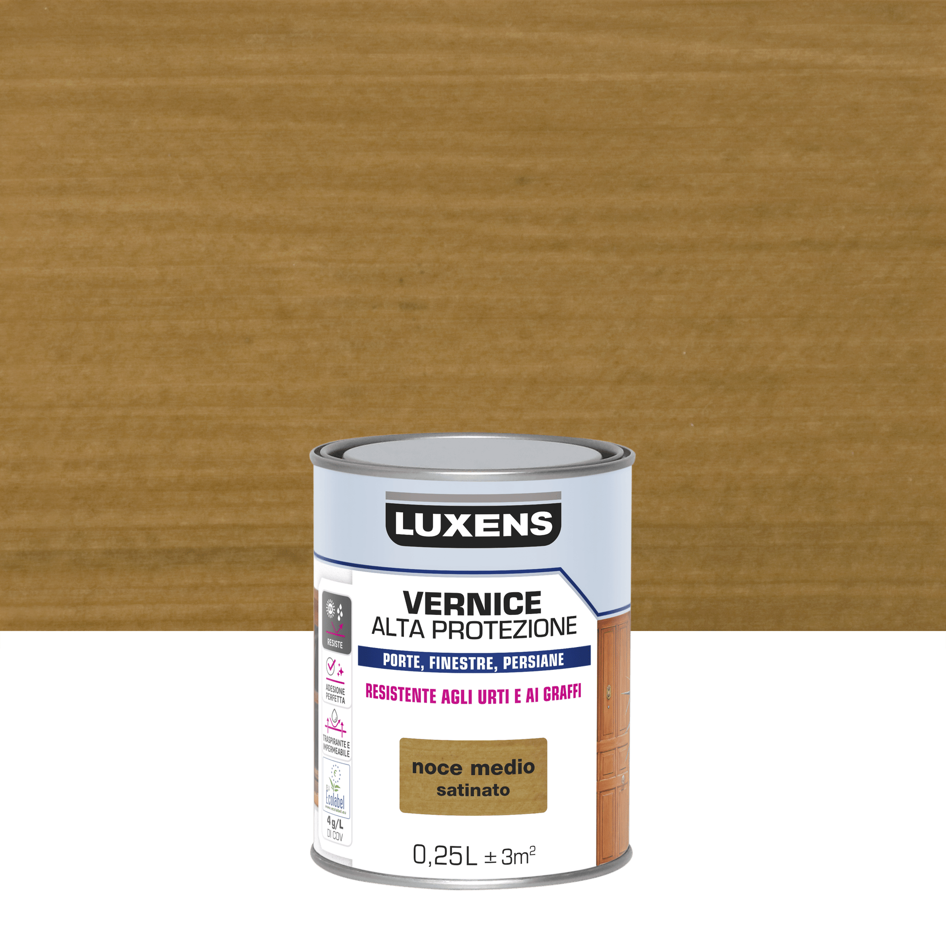 WATER-BASED WOOD PROTECTION PAINT MEDIUM SATIN WALNUT HIGH PROTECTION LUXENS 250 ML