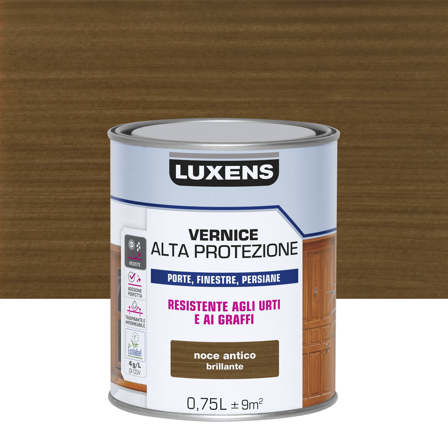 Bricocenter LUXENS HIGH PROTECTION HIGH GLOSS DARK WALNUT WATER BASED WOOD PROTECTIVE VARNISH 750 M