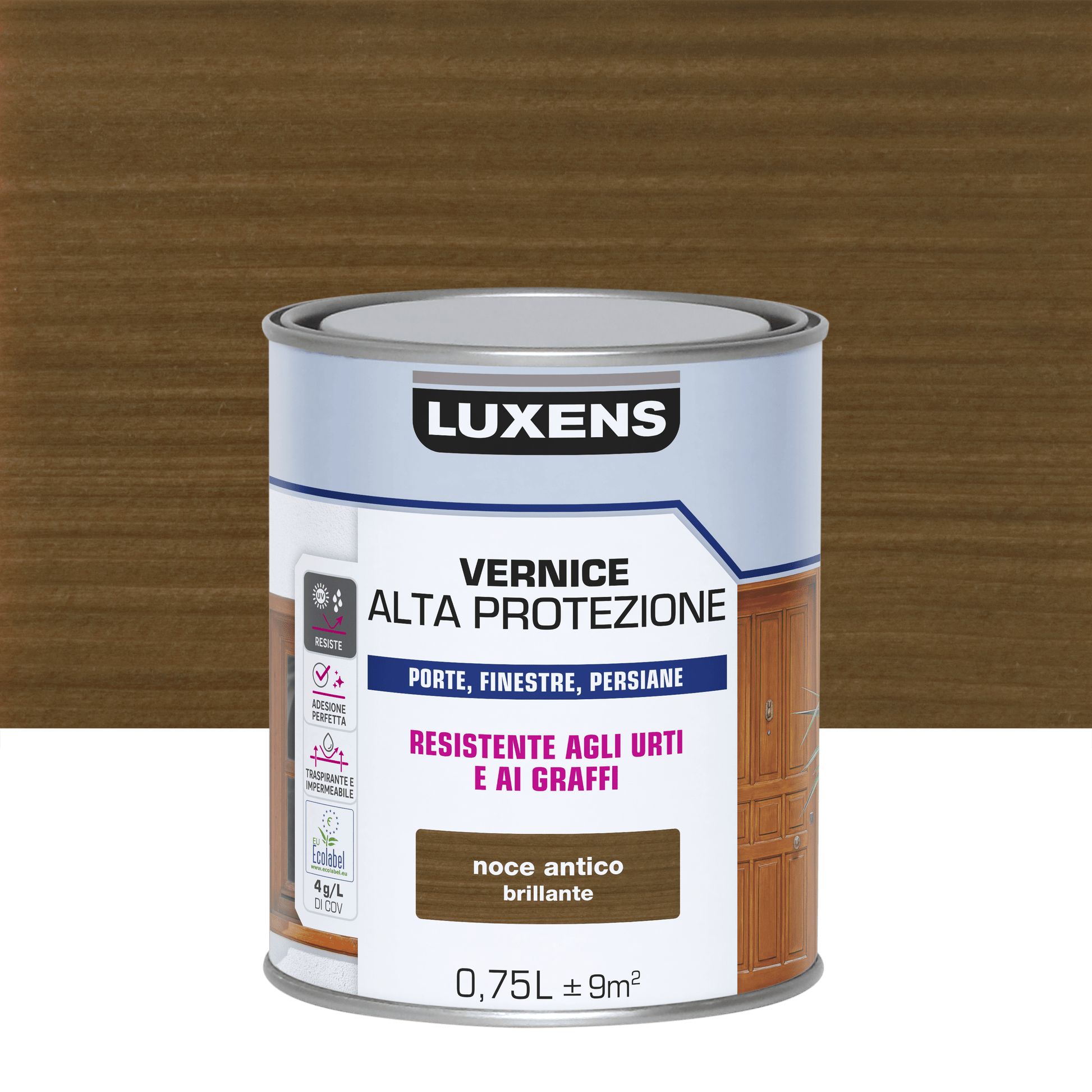 Bricocenter LUXENS HIGH PROTECTION HIGH GLOSS DARK WALNUT WATER BASED WOOD PROTECTIVE VARNISH 750 M