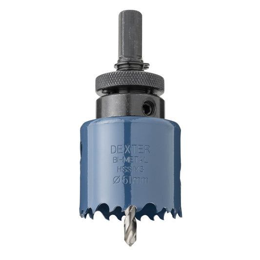 DEXTER 51MM BIMETAL HOLE SAW, WITH STAND AND BIT
