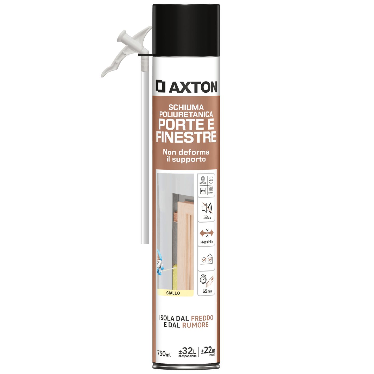 Bricocenter POLYURETHANE WINDOW AND DOOR FILLING FOAM WITH STRAW AXTON 750ML