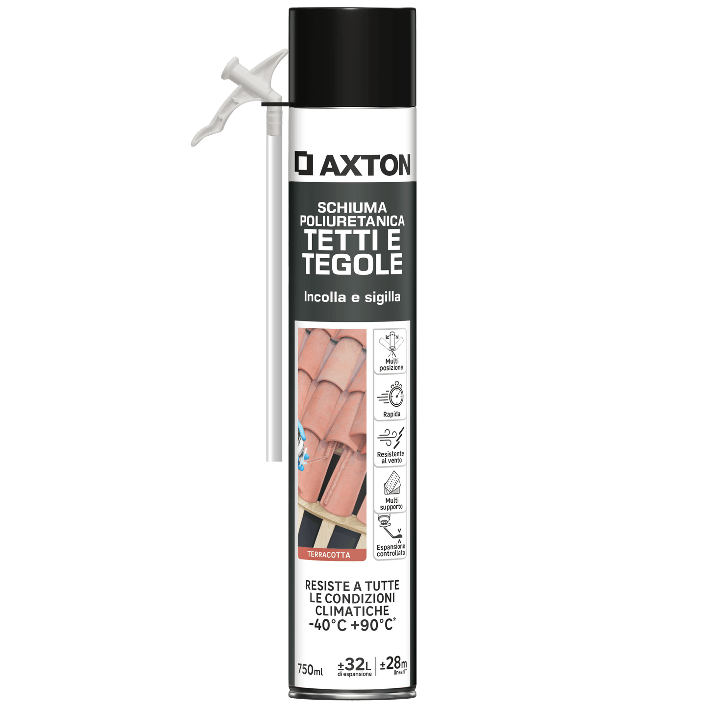 Bricocenter POLYURETHANE ADHESIVE FOAM TERRACOTTA ROOFS AND TILES WITH STRAW AXTON 750ML