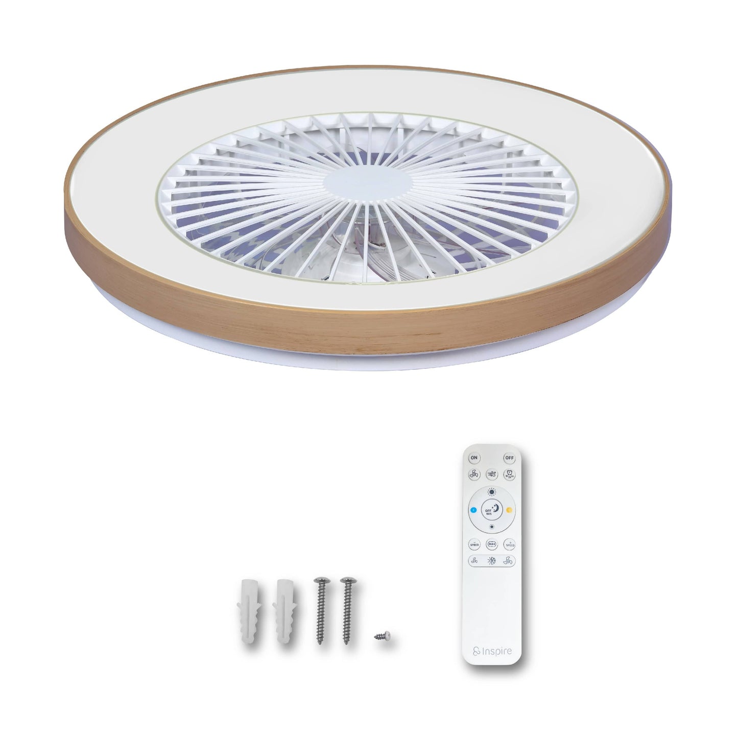 Bricocenter PLAFONIERA CON VENTILATORE ESTEPA PLASTICA BIANCO E FAGGIO D57 CM LED 55W CCT RGBW