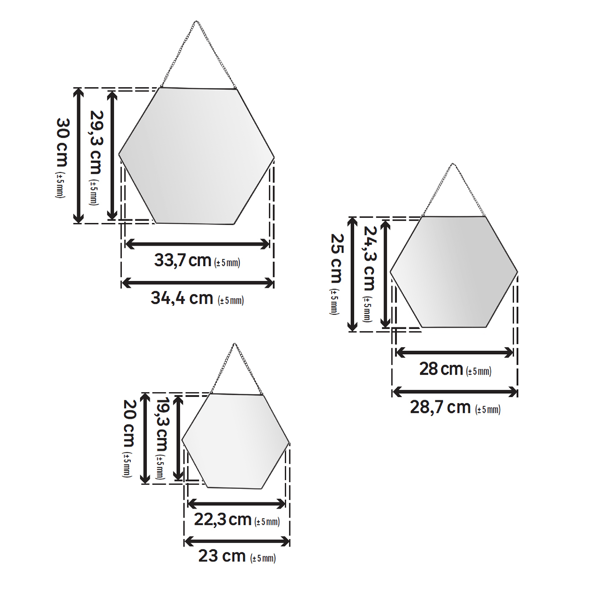 Bricocenter SET 3 HEXAGONAL MIRRORS 20-25-30CM