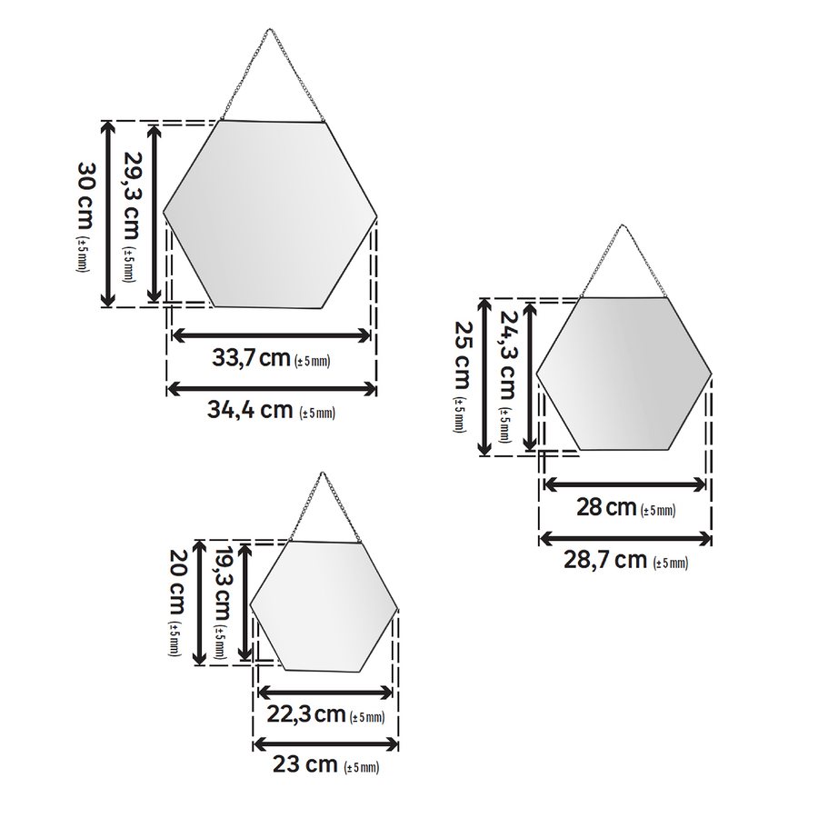Bricocenter SET 3 HEXAGONAL MIRRORS 20-25-30CM