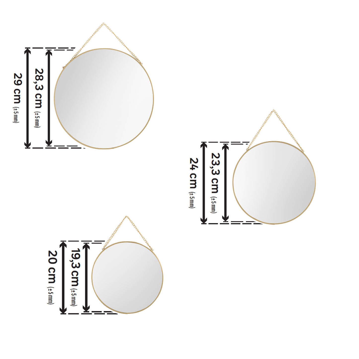 Bricocenter SET 3 GOLD MIRRORS 20-24-29CM