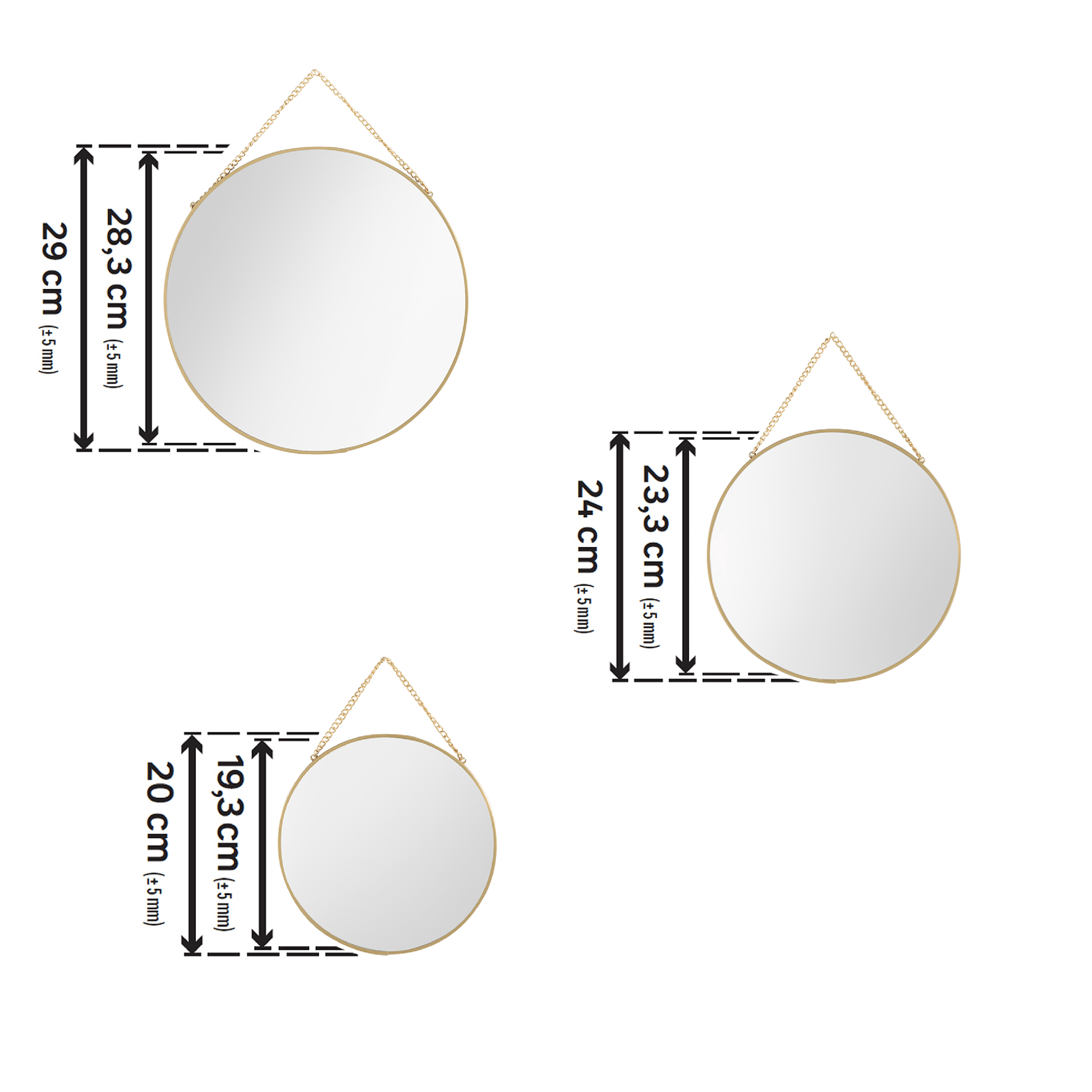 Bricocenter SET 3 GOLD MIRRORS 20-24-29CM