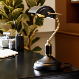 STUDIO LAMP ANITA ANTIQUE GOLD METAL AND BLACK GLASS H36 CM E27=40W