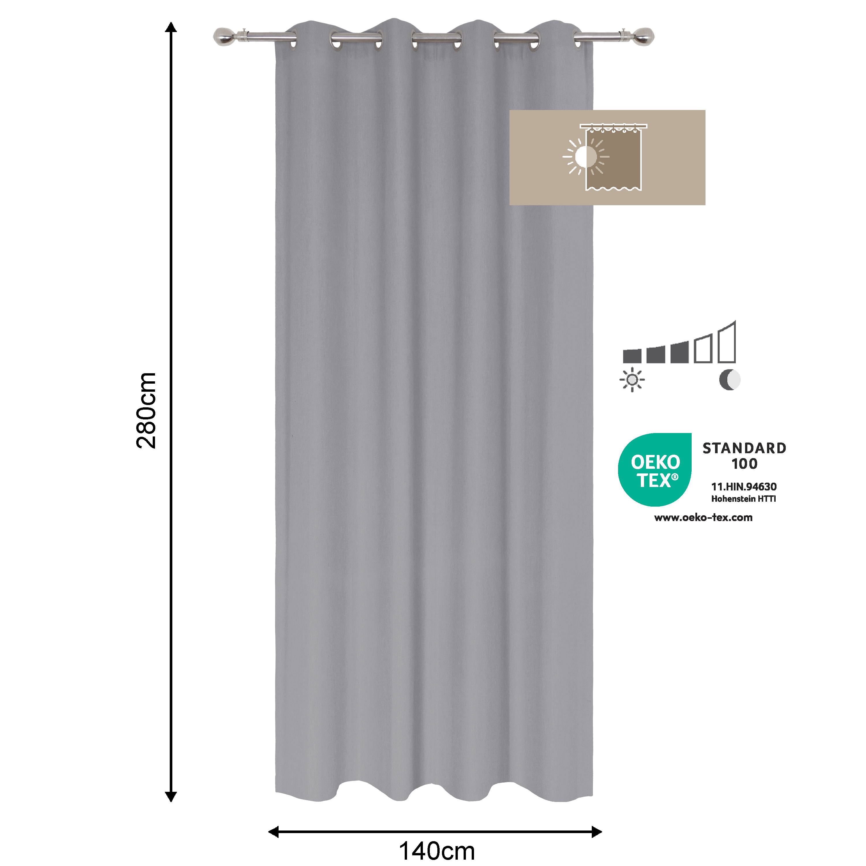 KALPE GREY OPAQUE CURTAIN 140X280CM WITH EYELETS