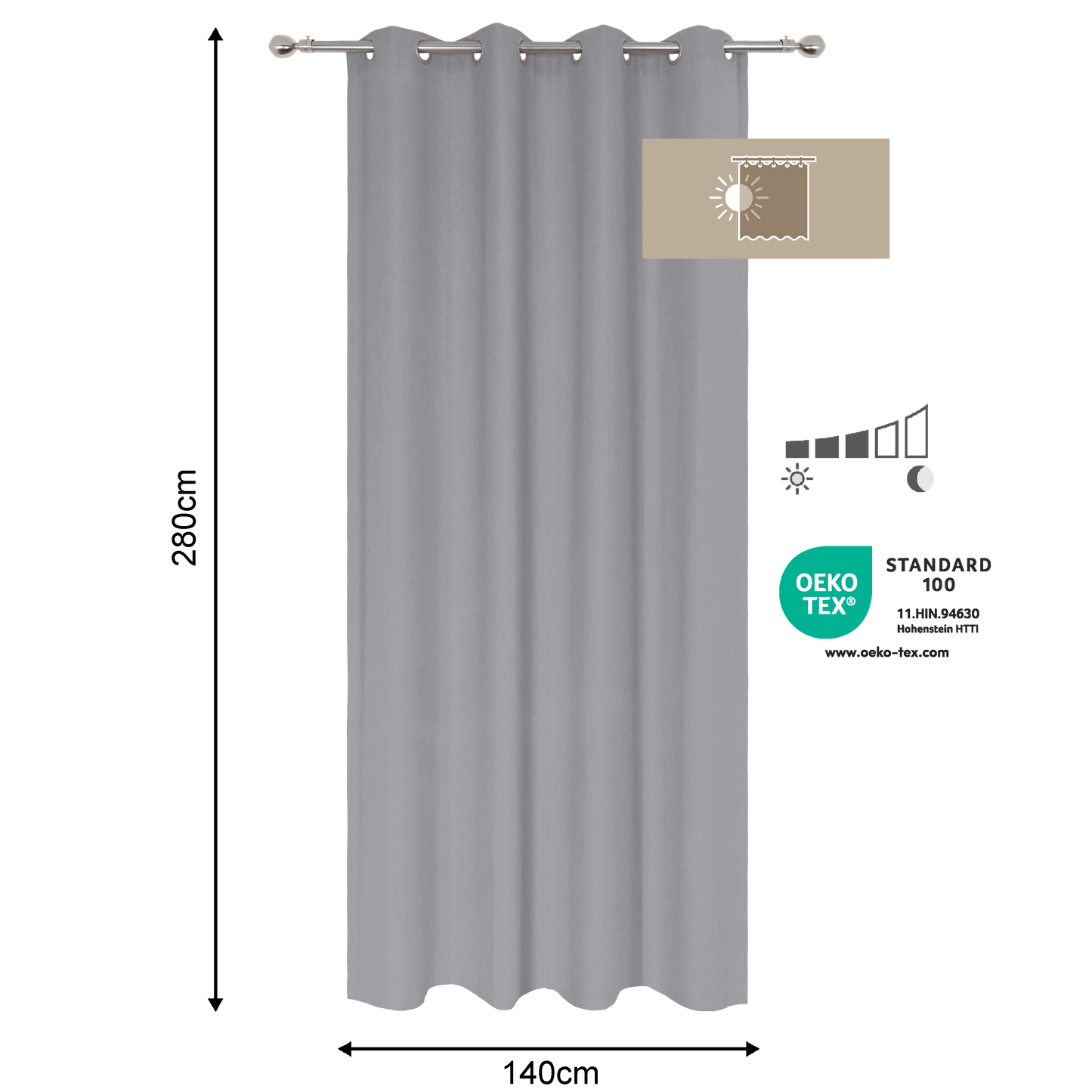 KALPE GREY OPAQUE CURTAIN 140X280CM WITH EYELETS