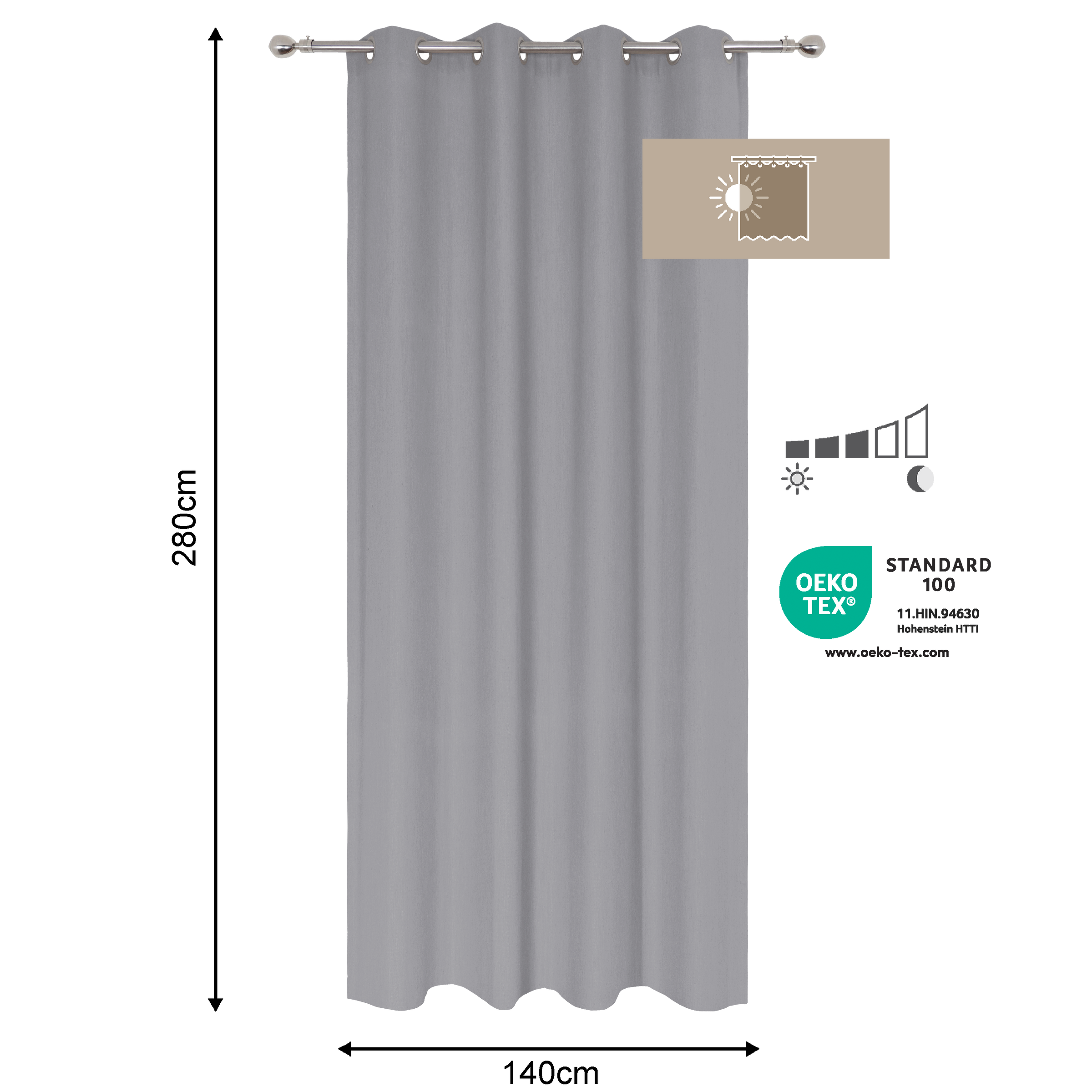 KALPE GREY OPAQUE CURTAIN 140X280CM WITH EYELETS