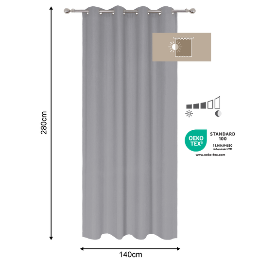 KALPE GREY OPAQUE CURTAIN 140X280CM WITH EYELETS