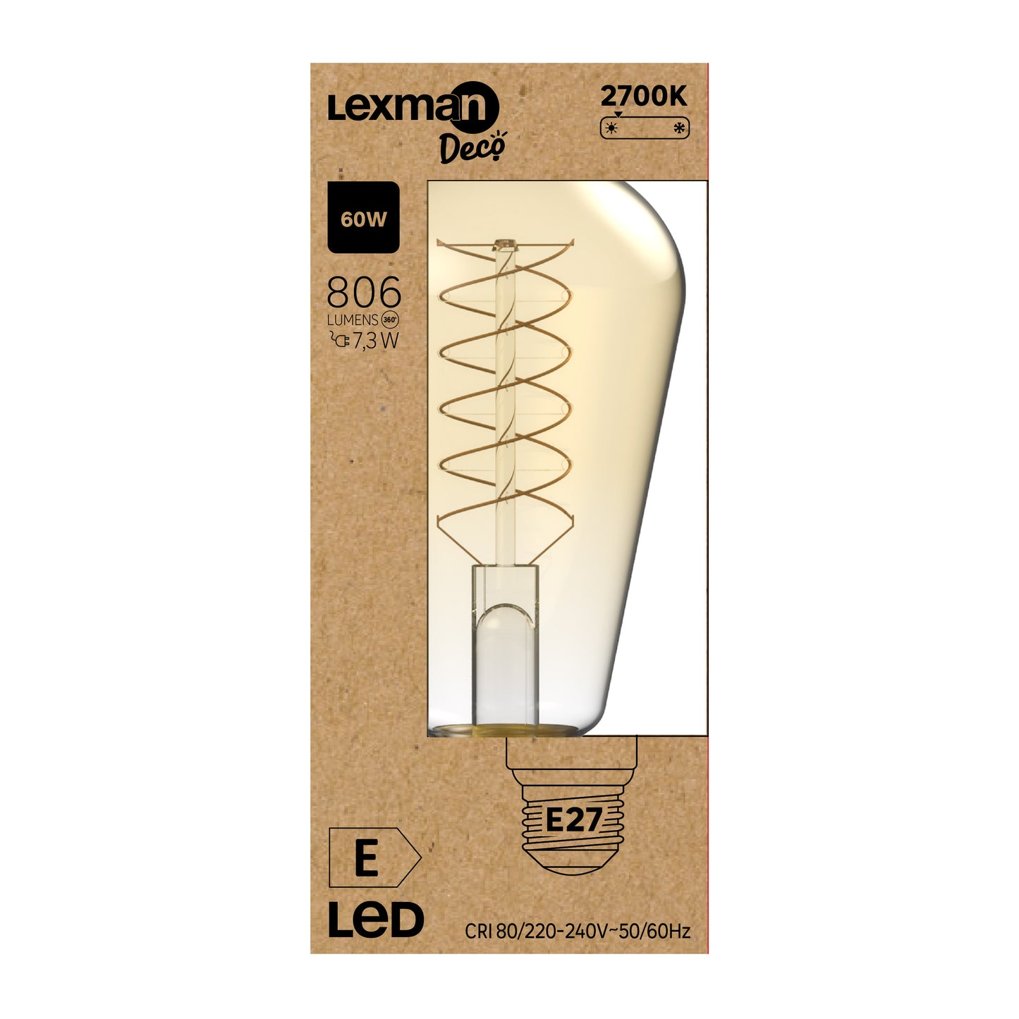 DECORATIVE LED BULB E27= 60W AMBER PEAR ZIGZAG