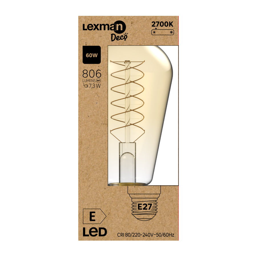 DECORATIVE LED BULB E27= 60W AMBER PEAR ZIGZAG
