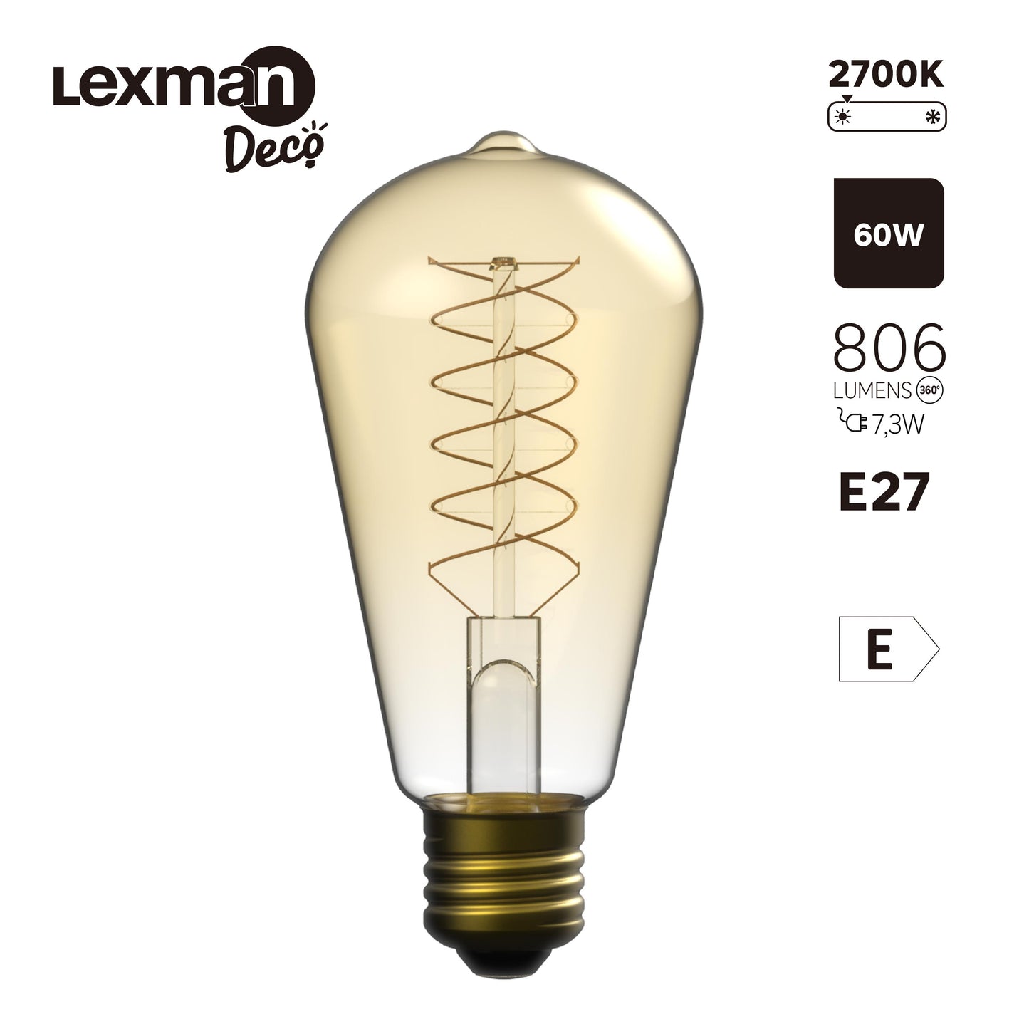 DECORATIVE LED BULB E27= 60W AMBER PEAR ZIGZAG