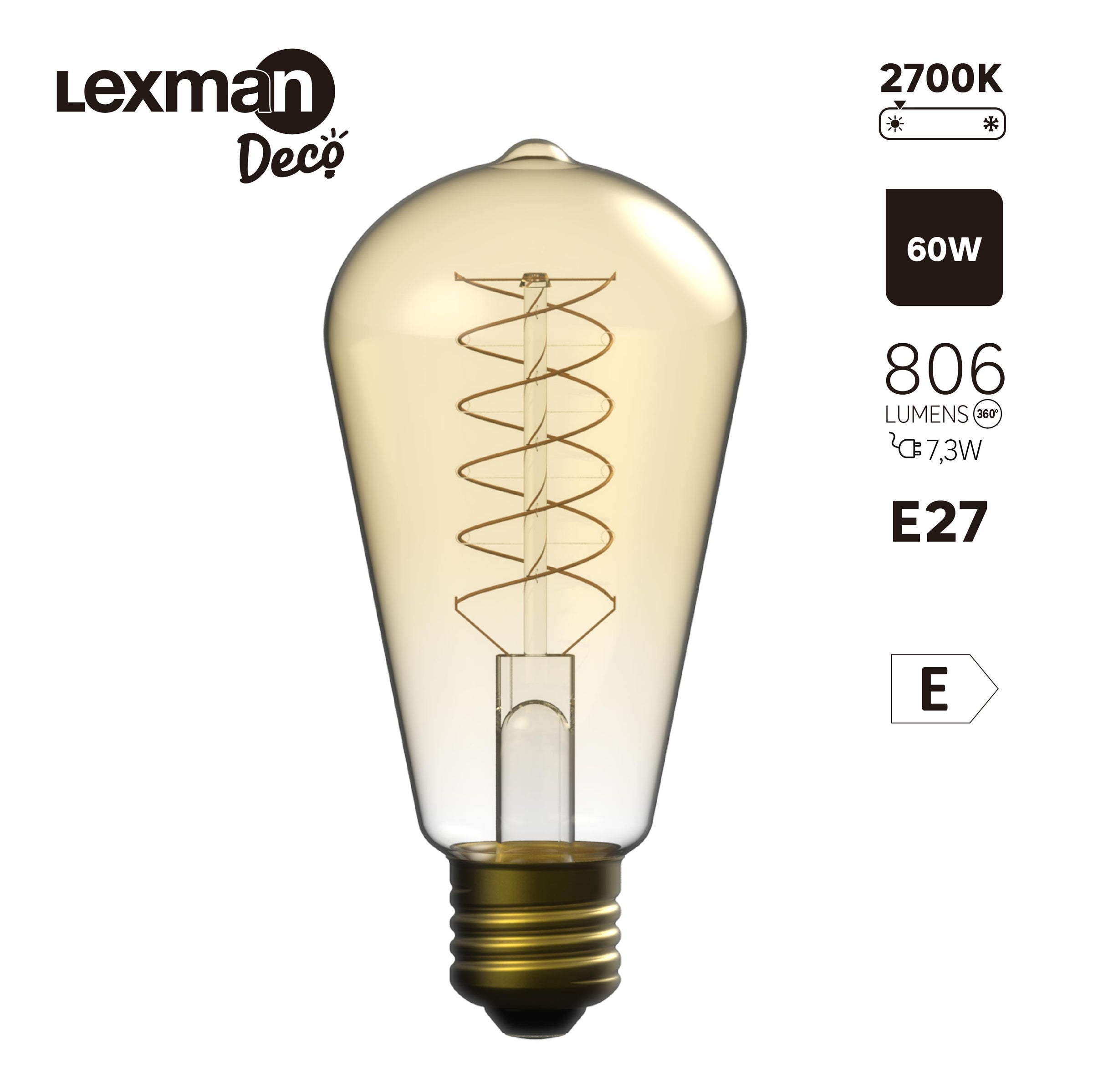 DECORATIVE LED BULB E27= 60W AMBER PEAR ZIGZAG