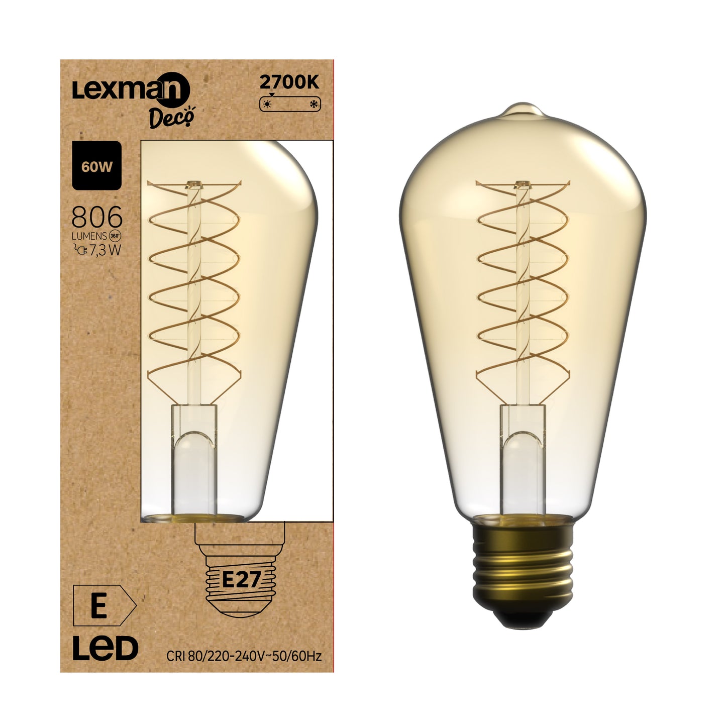 DECORATIVE LED BULB E27= 60W AMBER PEAR ZIGZAG