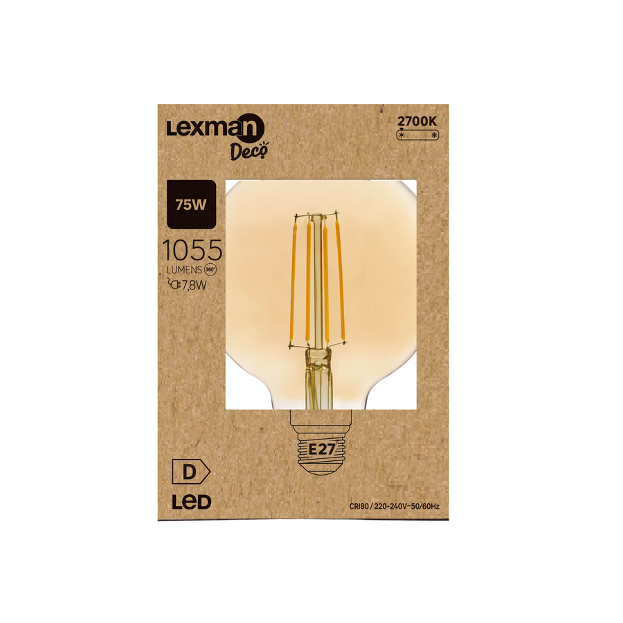 DECORATIVE LED BULB E27= 75W GLOBE LARGE AMBER