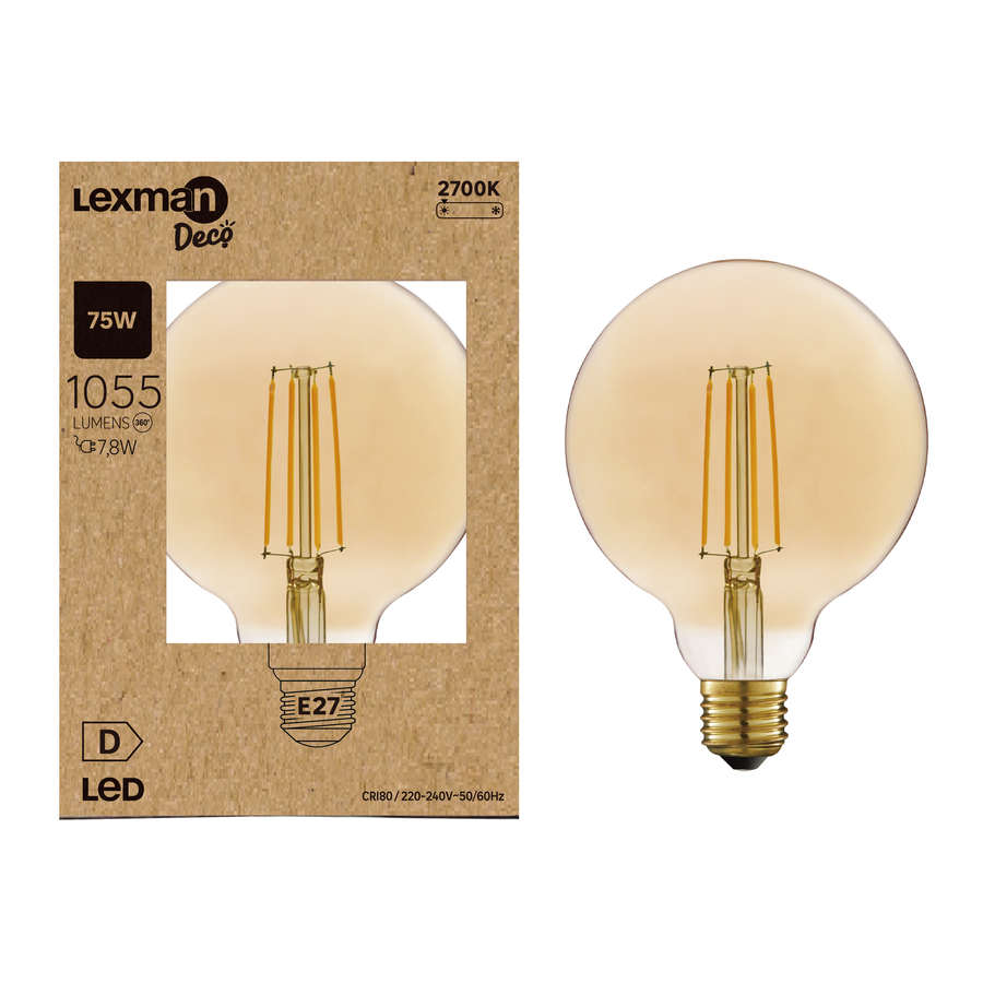 DECORATIVE LED BULB E27= 75W GLOBE LARGE AMBER