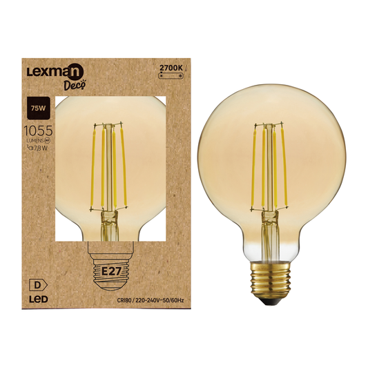 DECORATIVE LED BULB E27= 75W AMBER GLOBE