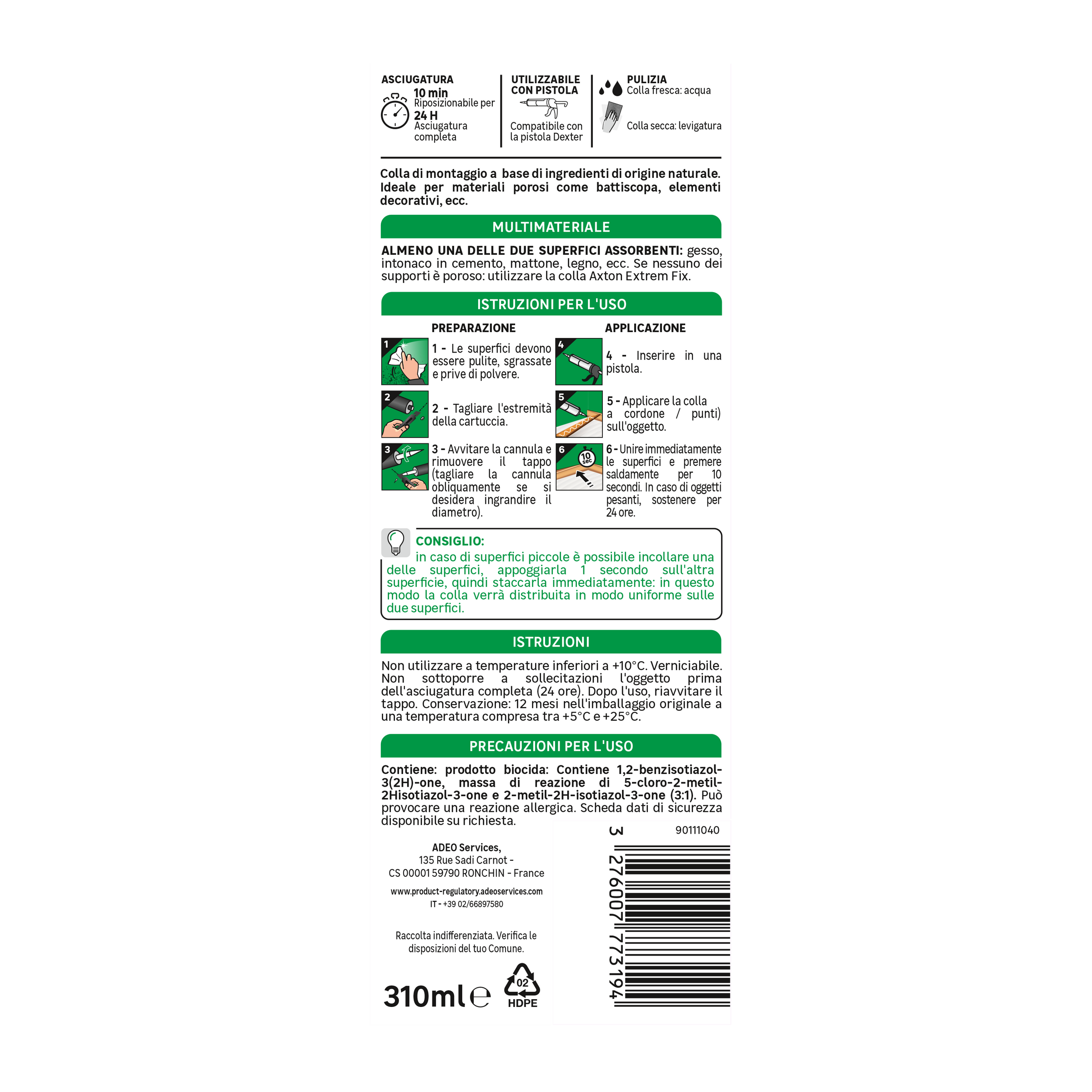 MOUNTING GLUE BASE BIO MEGA FIX AXTON 310ML CARTRIDGE