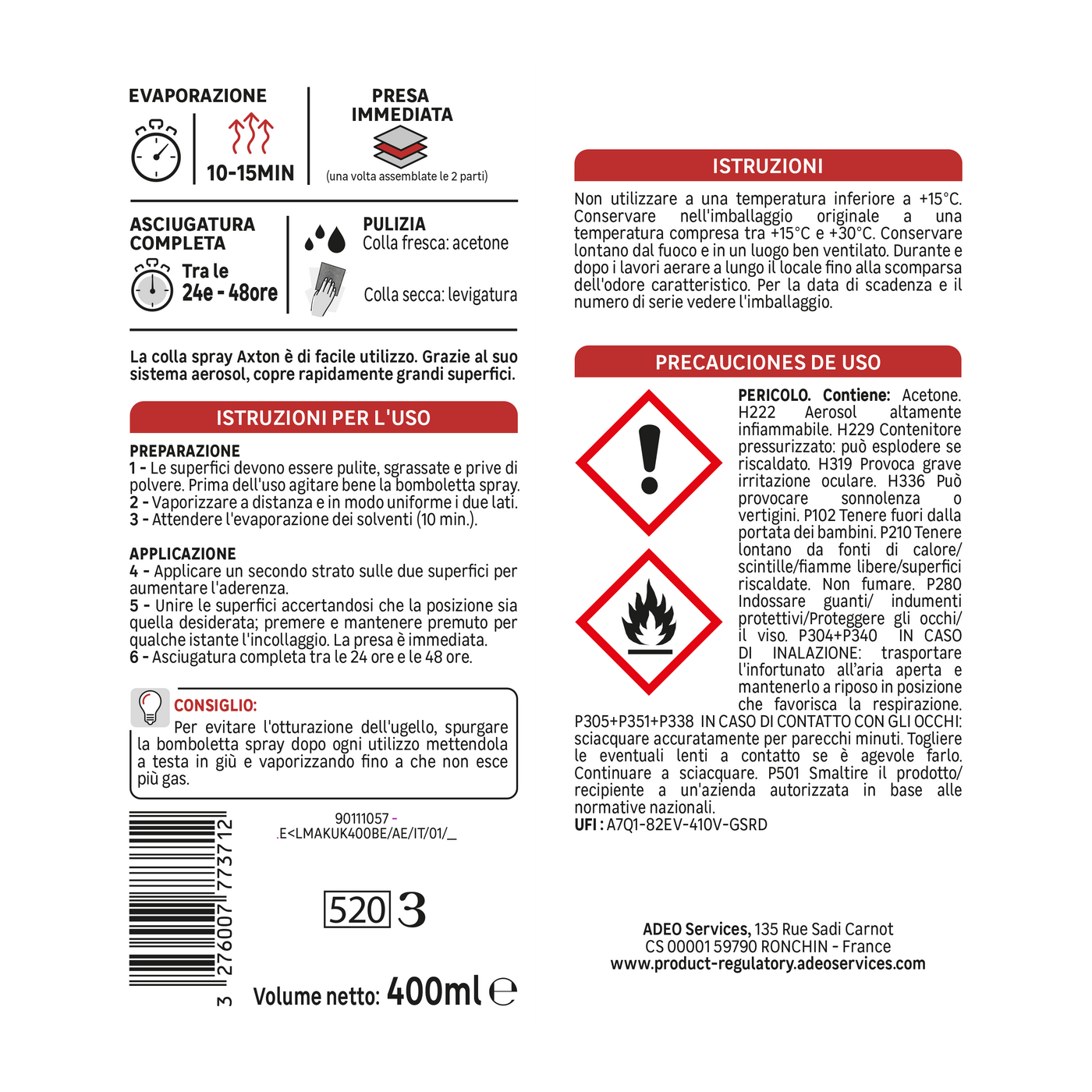 AXTON 400ML MULTIPURPOSE CONTACT SPRAY GLUE