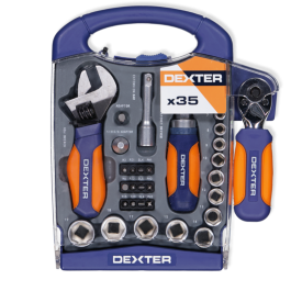 35 PIECE SET WITH INCH WRENCHES + RATCHET+ DEXTER SOCKETS