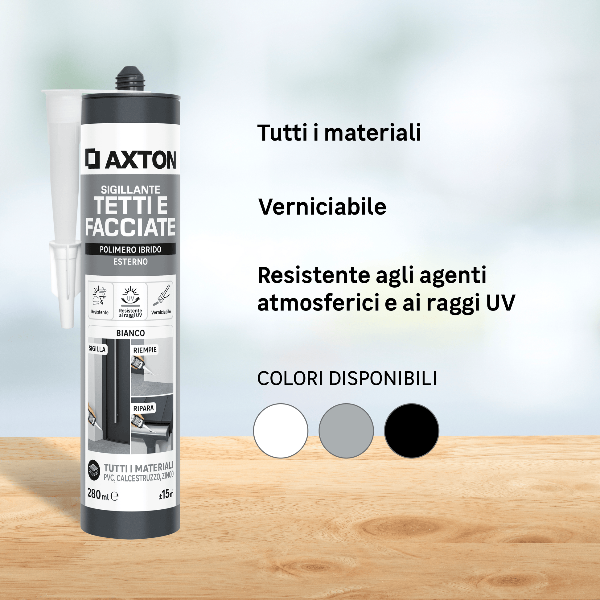 Bricocenter HYBRID POLYMER SEALANT ROOFS AND FACADES BLACK AXTON 280 ML