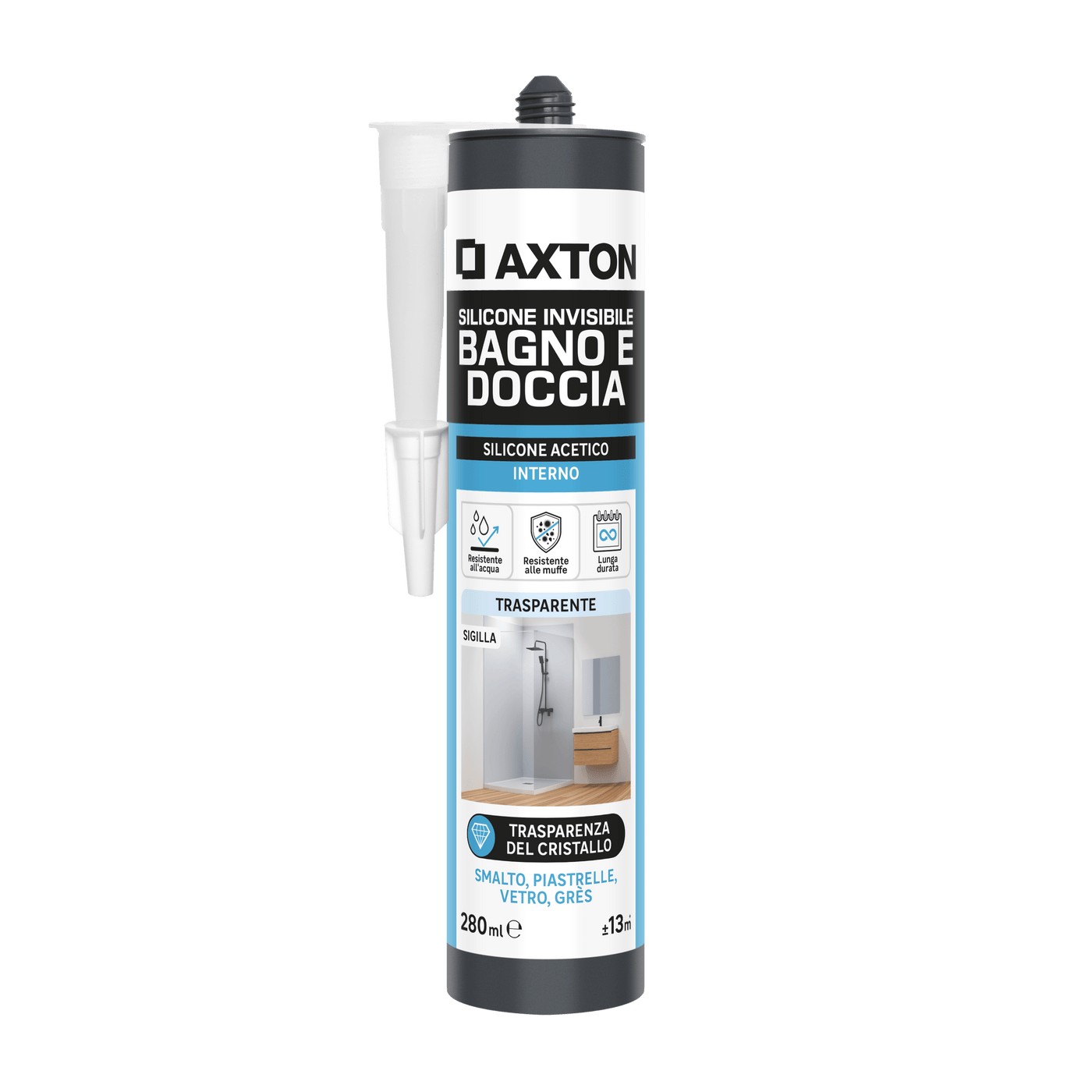 Bricocenter ACETIC SILICONE BATHS AND SHOWERS INVISIBLE AXTON 280 ML